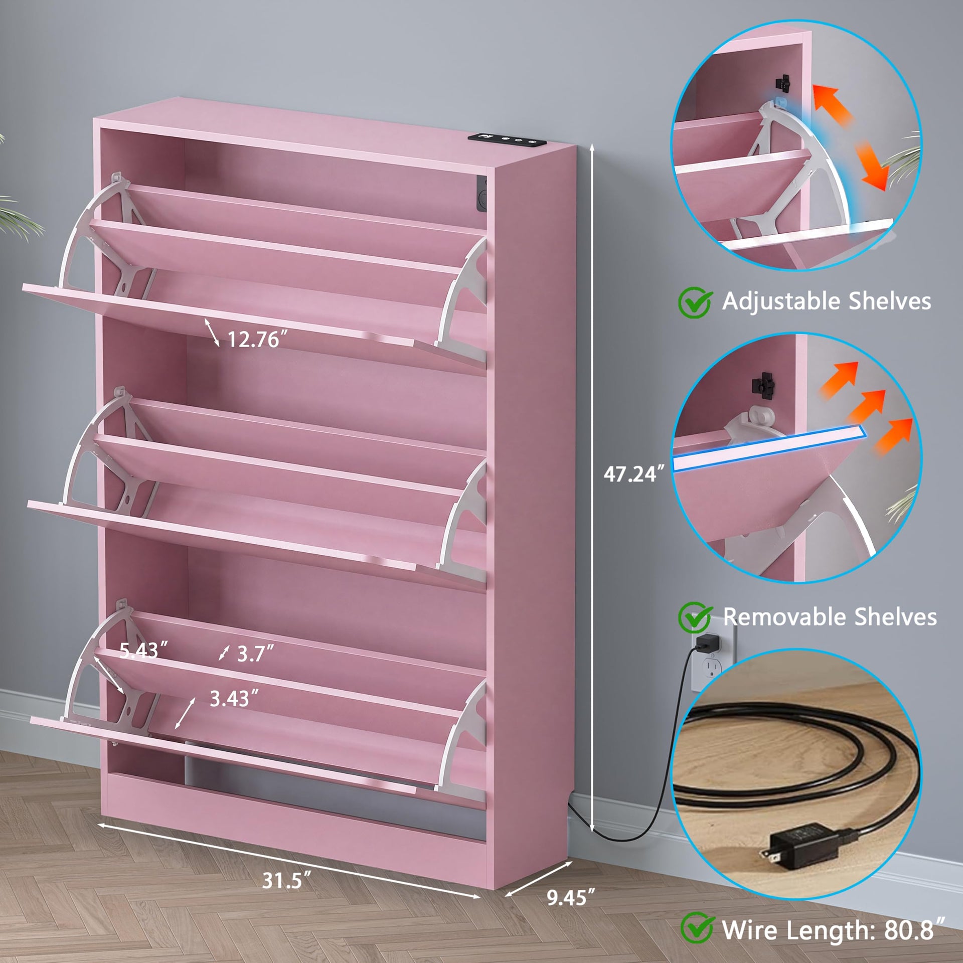 Shoe Cabinet with Odor Control and Back Panels