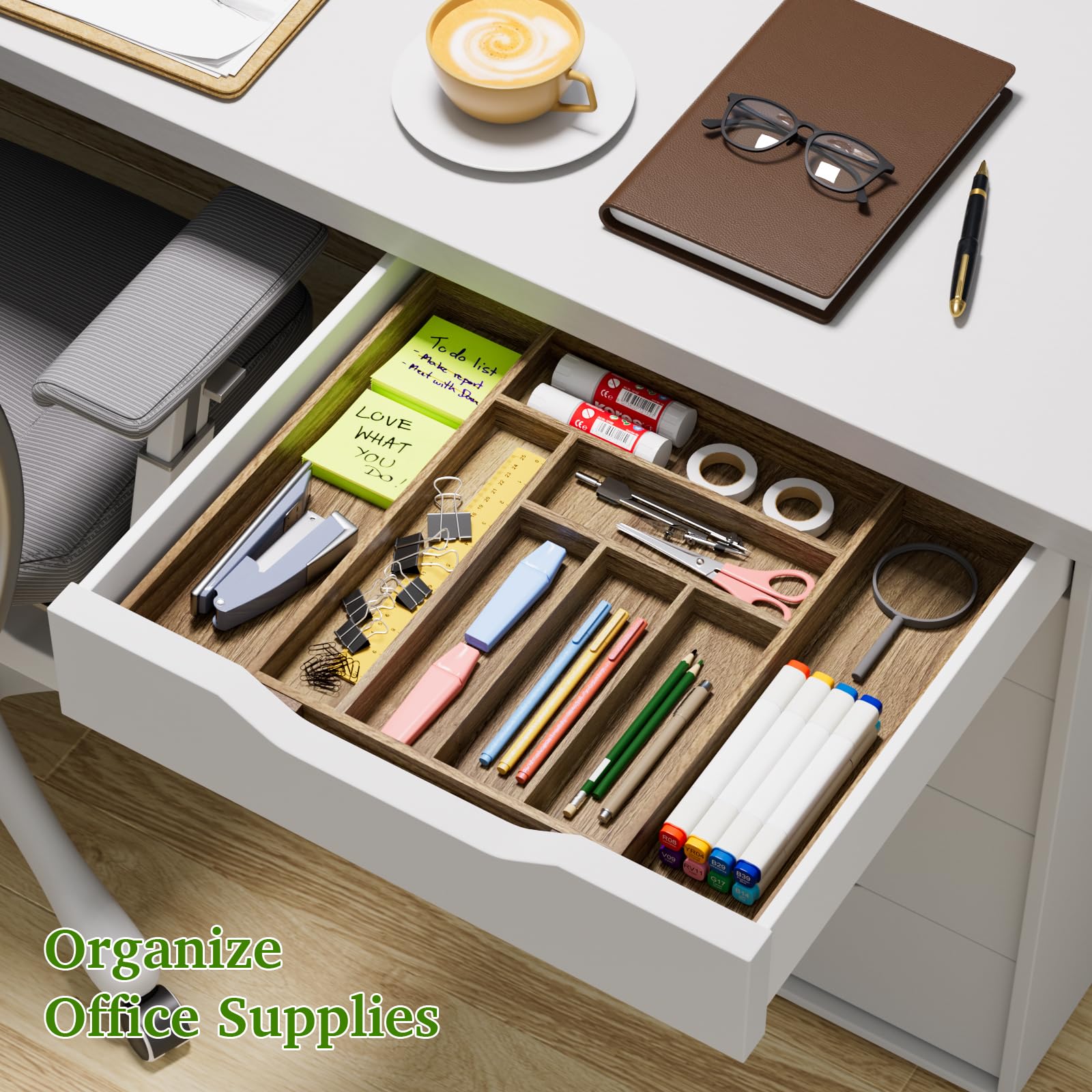 Acacia Wood Kitchen Silverware Drawer Organizer (50.72 Ounce)