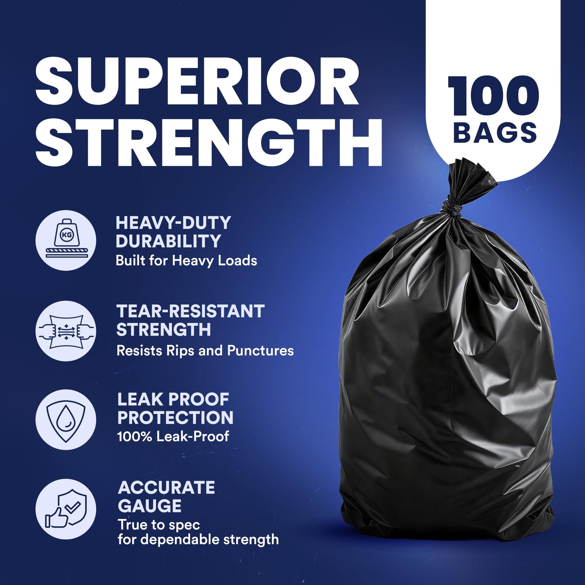 55 60 Gallon Trash Bags │ 1.5 Mil │ Black Heavy Duty Garbage Can Liners │ 36” x 58” (100 Count)