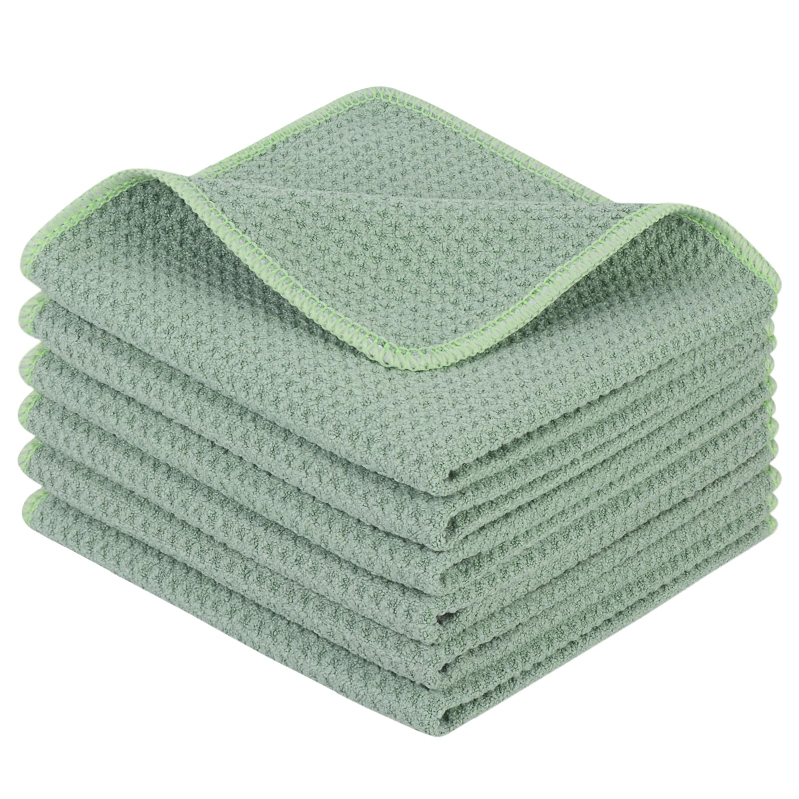 Waffle Microfiber Dish Cloths Green Kitchen Towels (6 Count)