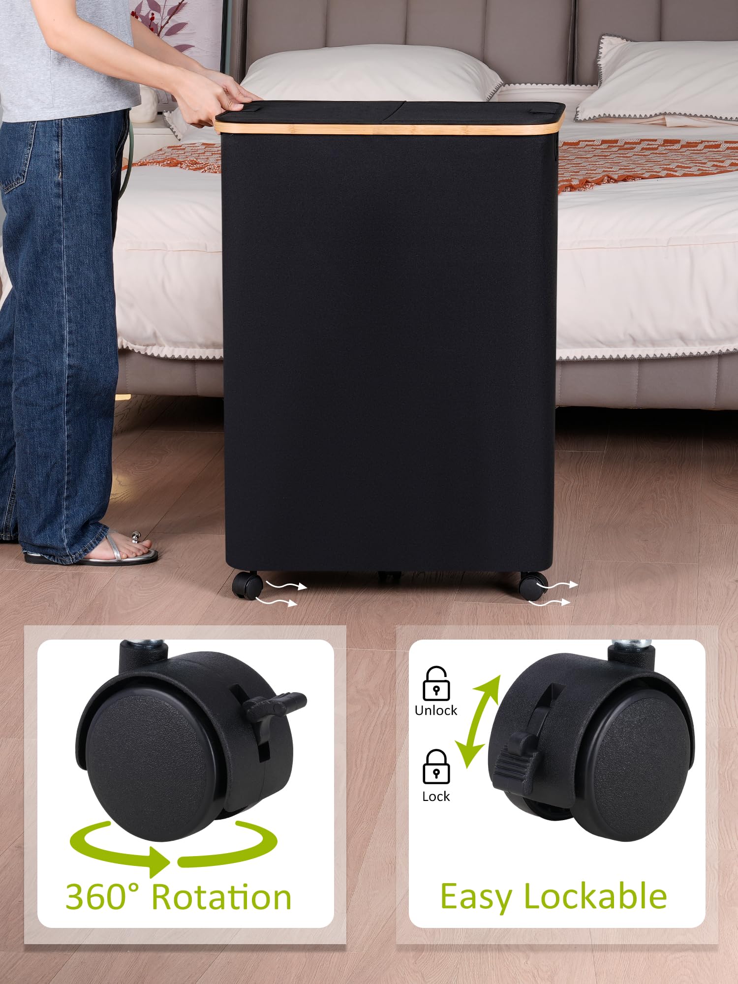Double Laundry Hamper with Wheels