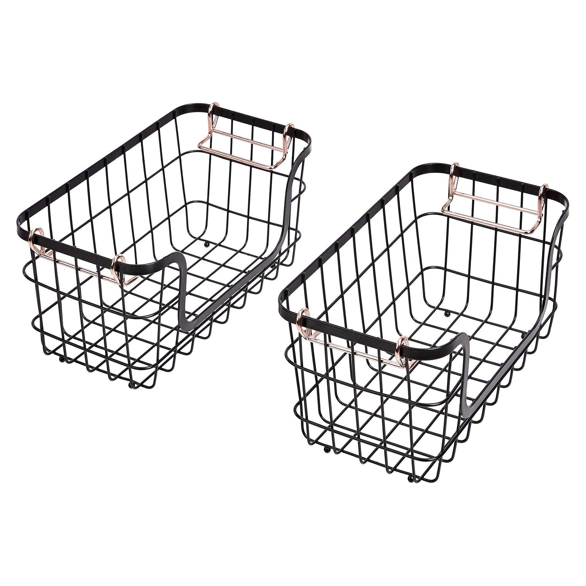 Stackable Metal Wire Rectangular Storage Baskets for Kitchen (2 Count)