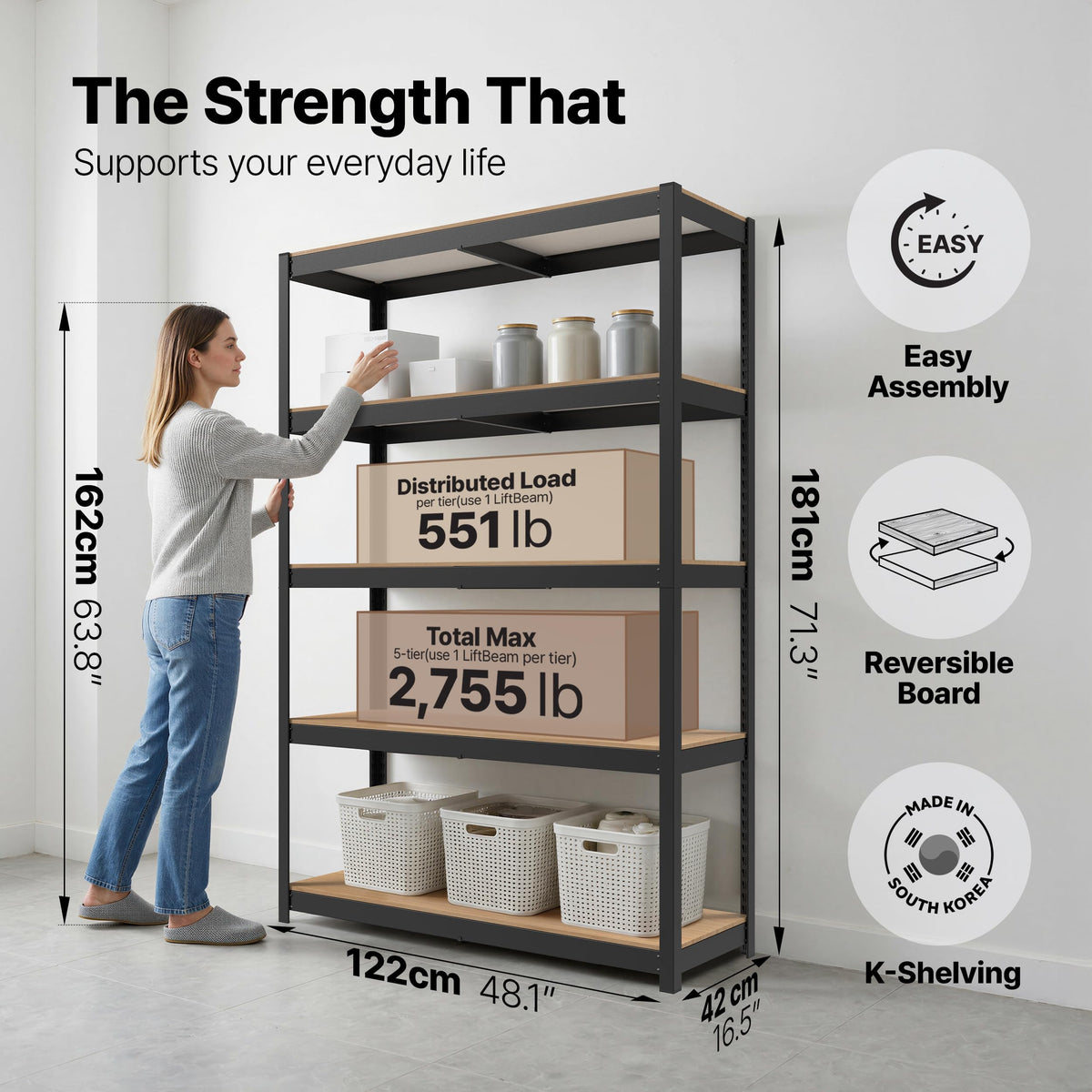 House 48.1" W 5 Tier Heavy Duty Garage Shelving Adjustable Metal Rack Storage Shelves Standing Shelf Unit Organizers Industrial Warehouse Basement Black 2Pack (2 Count)