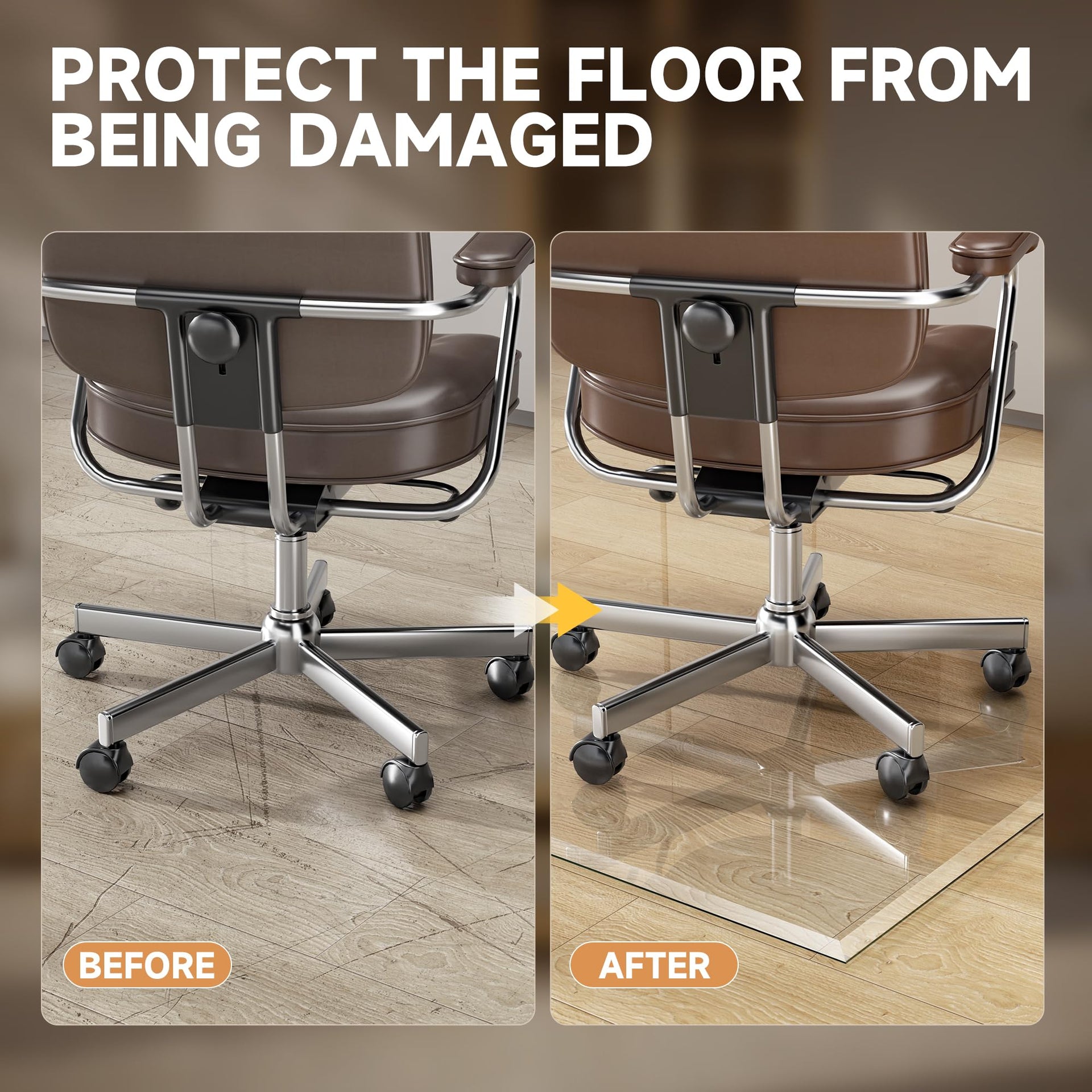 Tempered Glass] 47“ x 40” Beveled Edge Glass Chair Mat with Polished Edge Clear Office Chair Mat