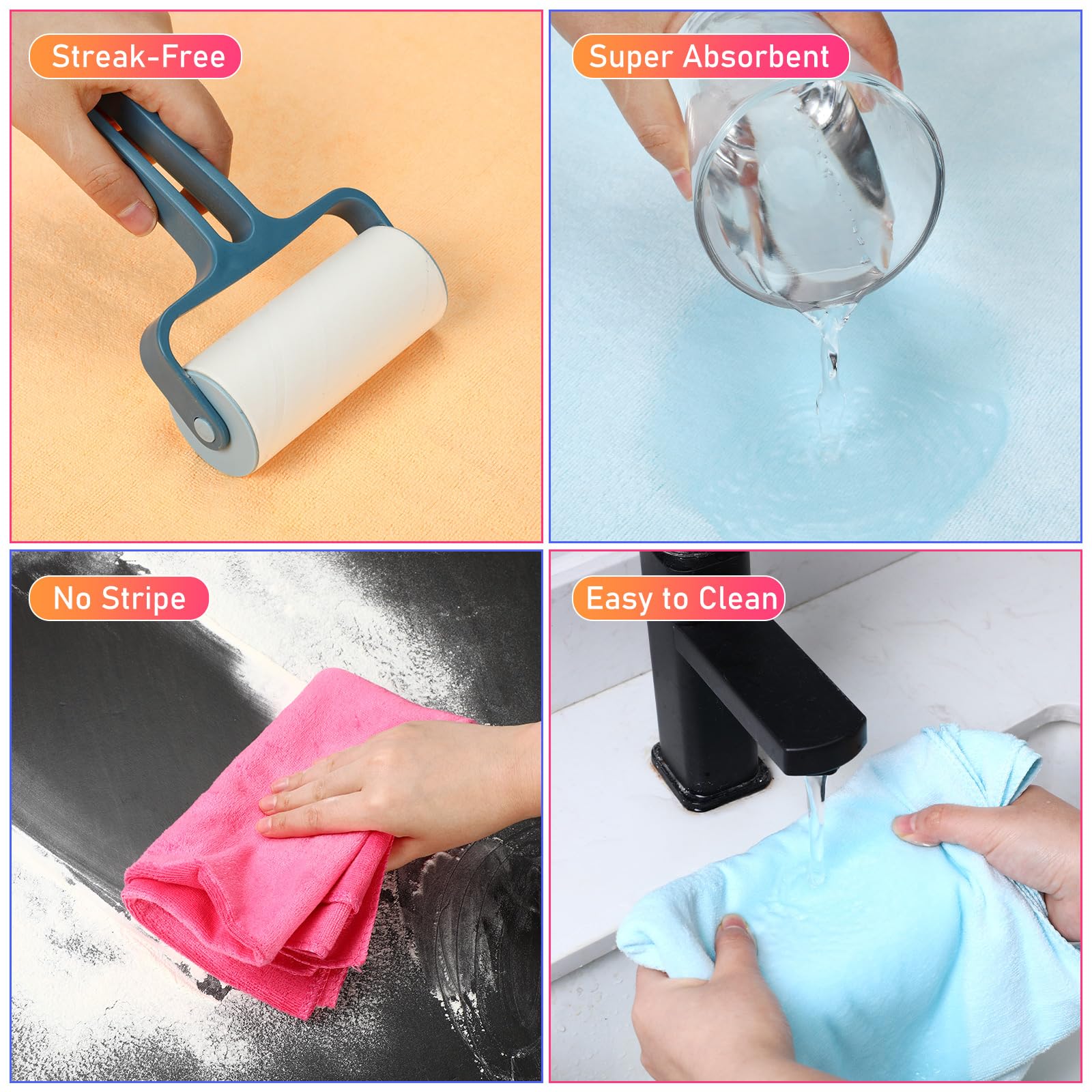 6 Pcs Extra Large Microfiber Cleaning Cloth 30" x 20" Washable Reusable Microfiber Towel Streak Free Lint Free Cloth for Cleaning Home Glass Office Window Bathrooms (6 Count)