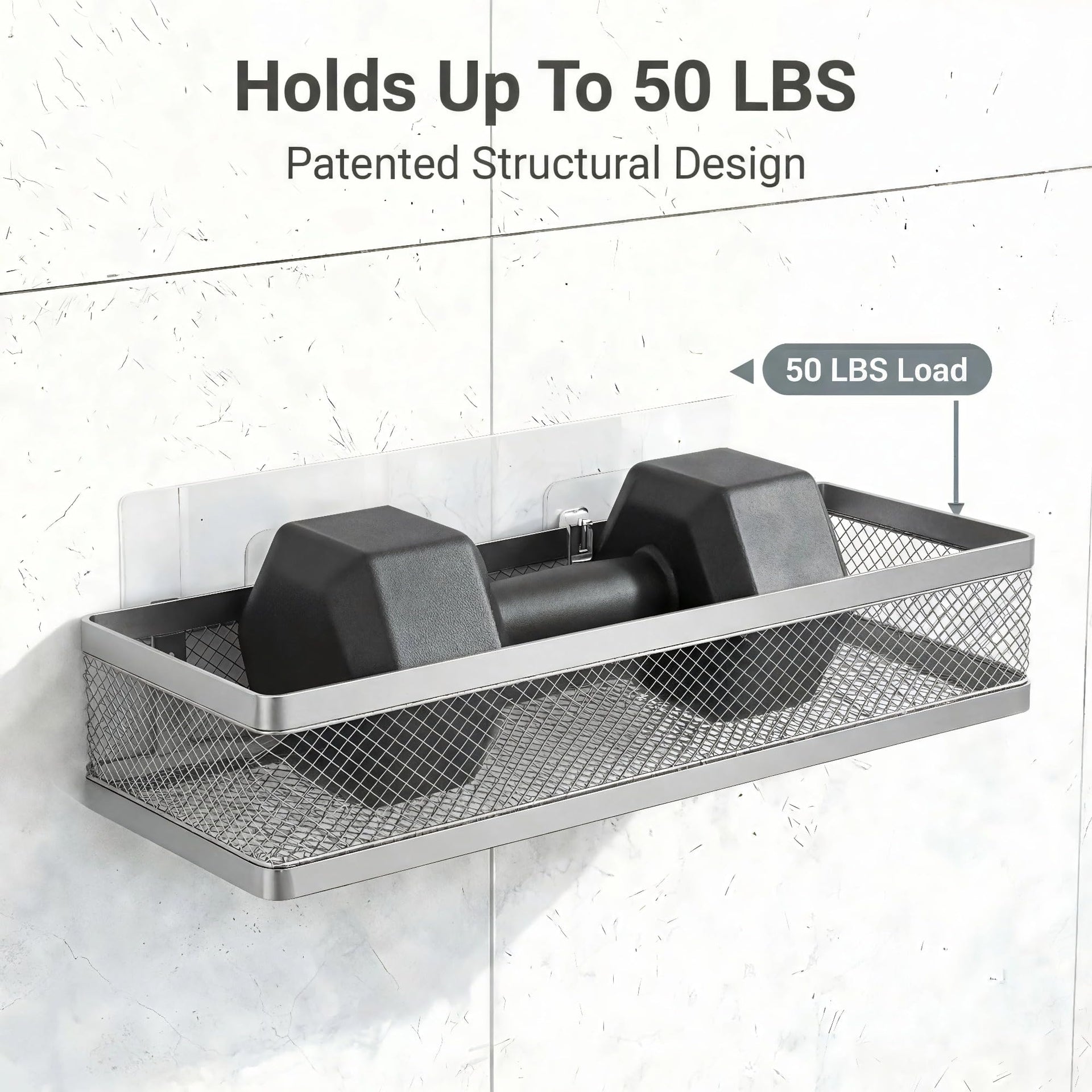 5-in-1 16.5" Extra Long Slim Wall Mount Wrapped Mesh Kitchen Organizer & Shower Caddy Kit, with Paper Towel Holder, Utensil Holder, Soap Dish, Holds 50LBS - Silver Gray, Netting
