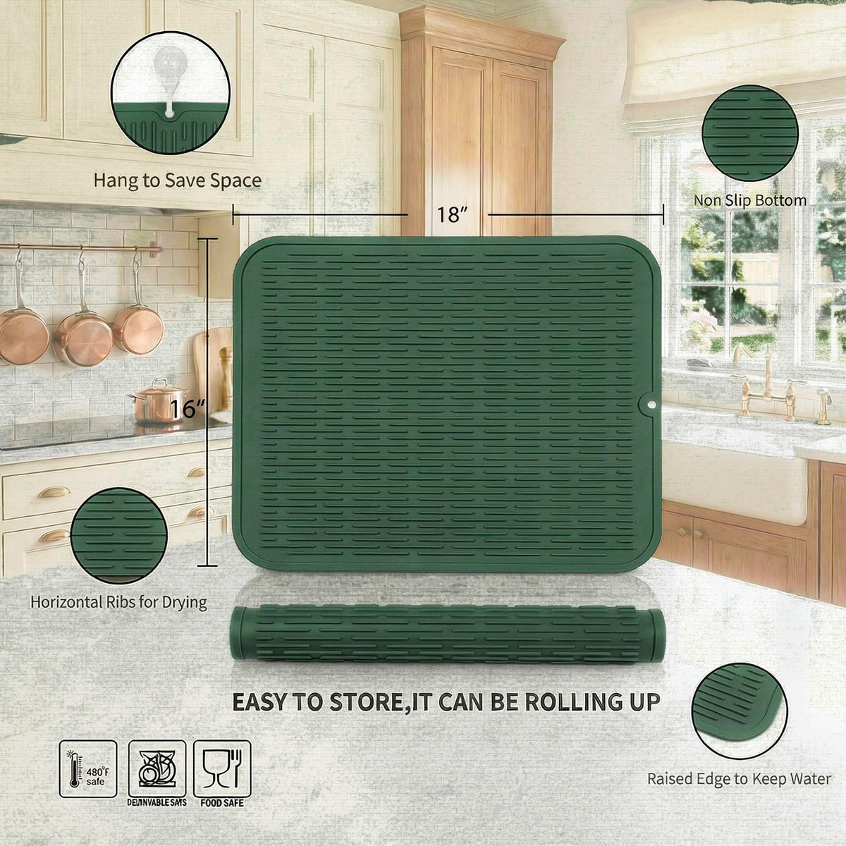 Silicone Dish Drying Mat for Multiple Usage