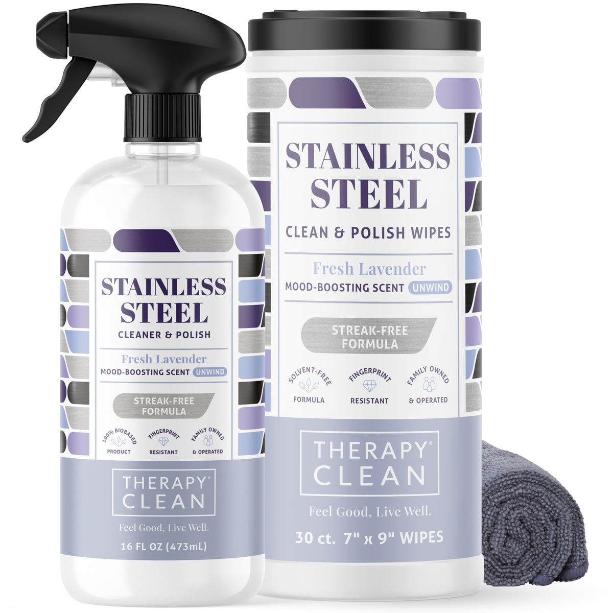 Stainless Steel Cleaner and and Polish Wipes Bundle with Microfiber Cloth