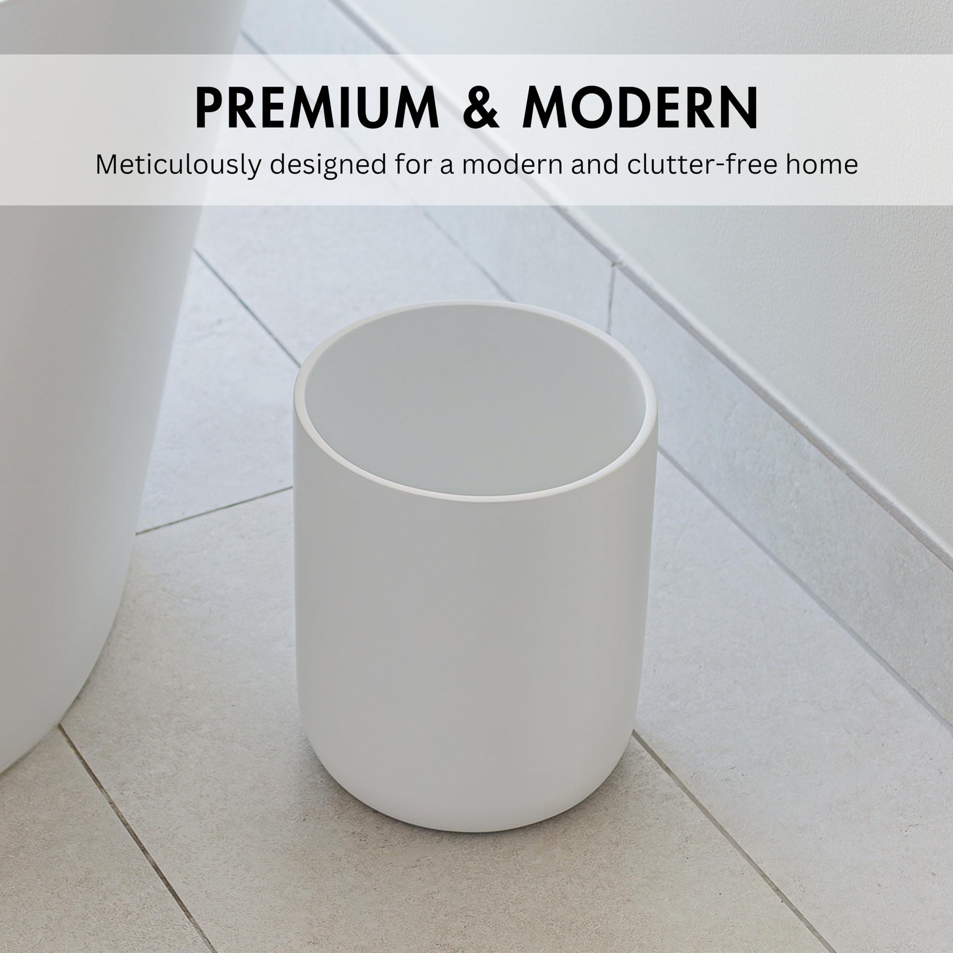 Matte White Round 2 Gallon Trash Can for Home and Bathroom