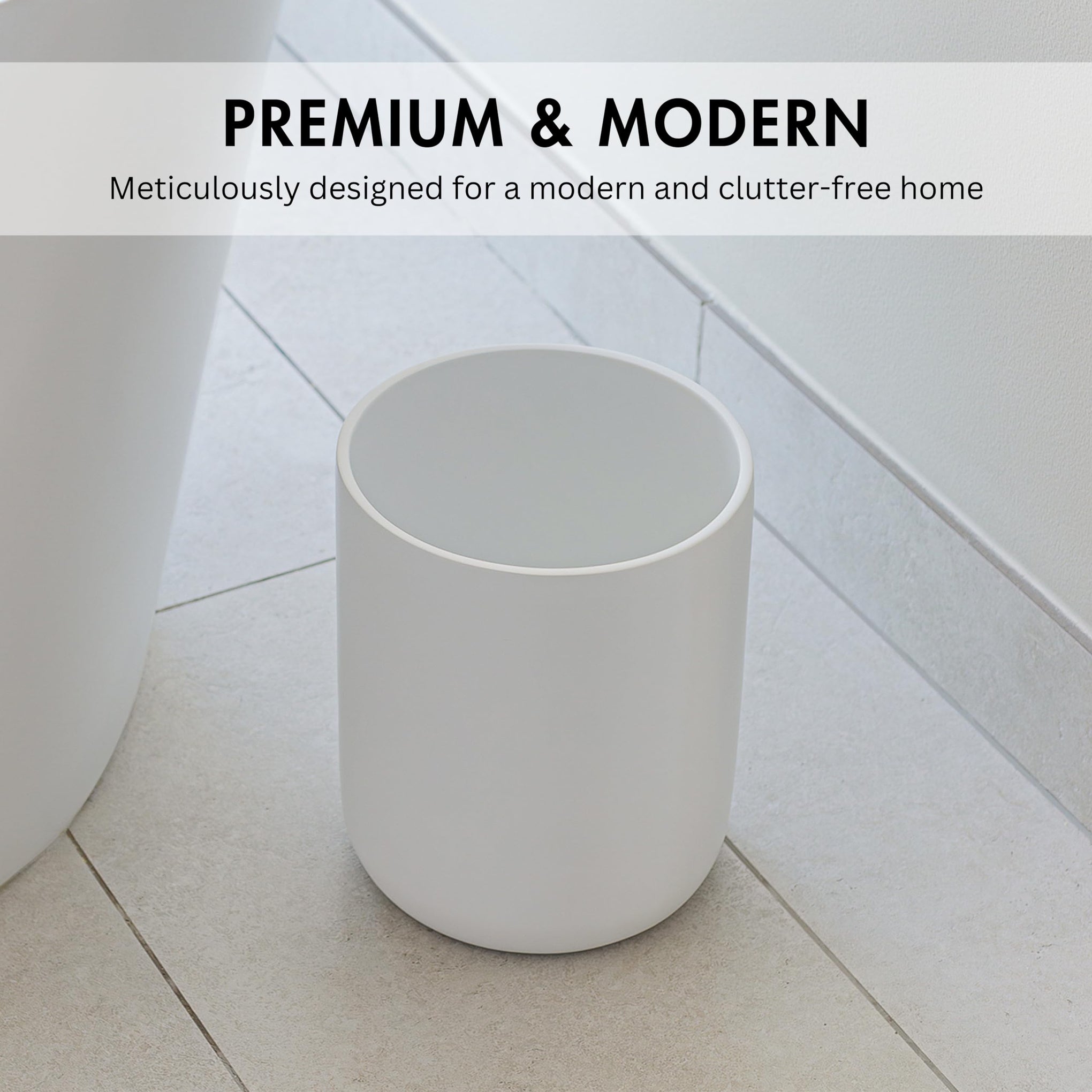 Matte White Round 2 Gallon Trash Can for Home and Bathroom