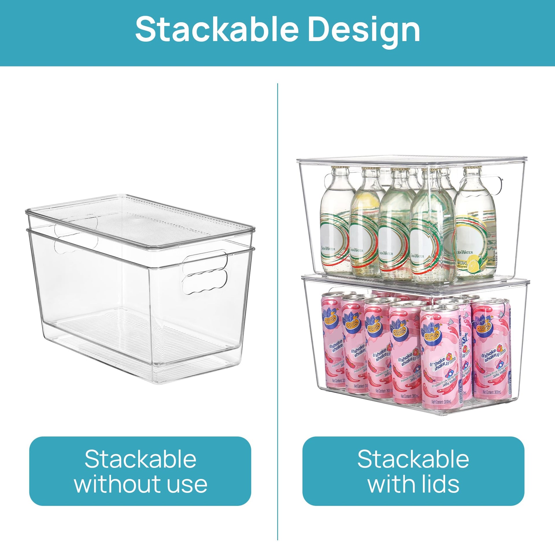 8 Pack Clear Stackable Storage Bins with Lids and Handles (8 Count)