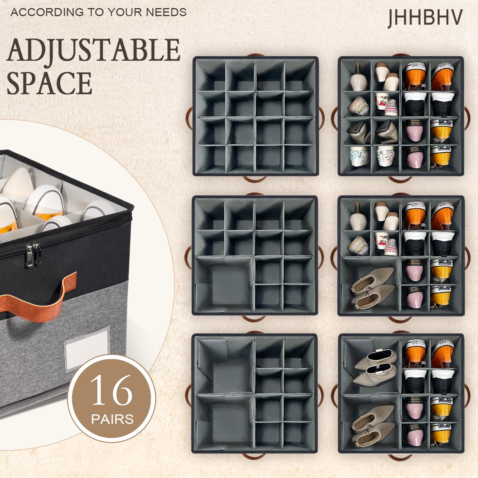 1 Pack Shoe Organizer for Closet with Adjustable Divider Shoe Storage Box