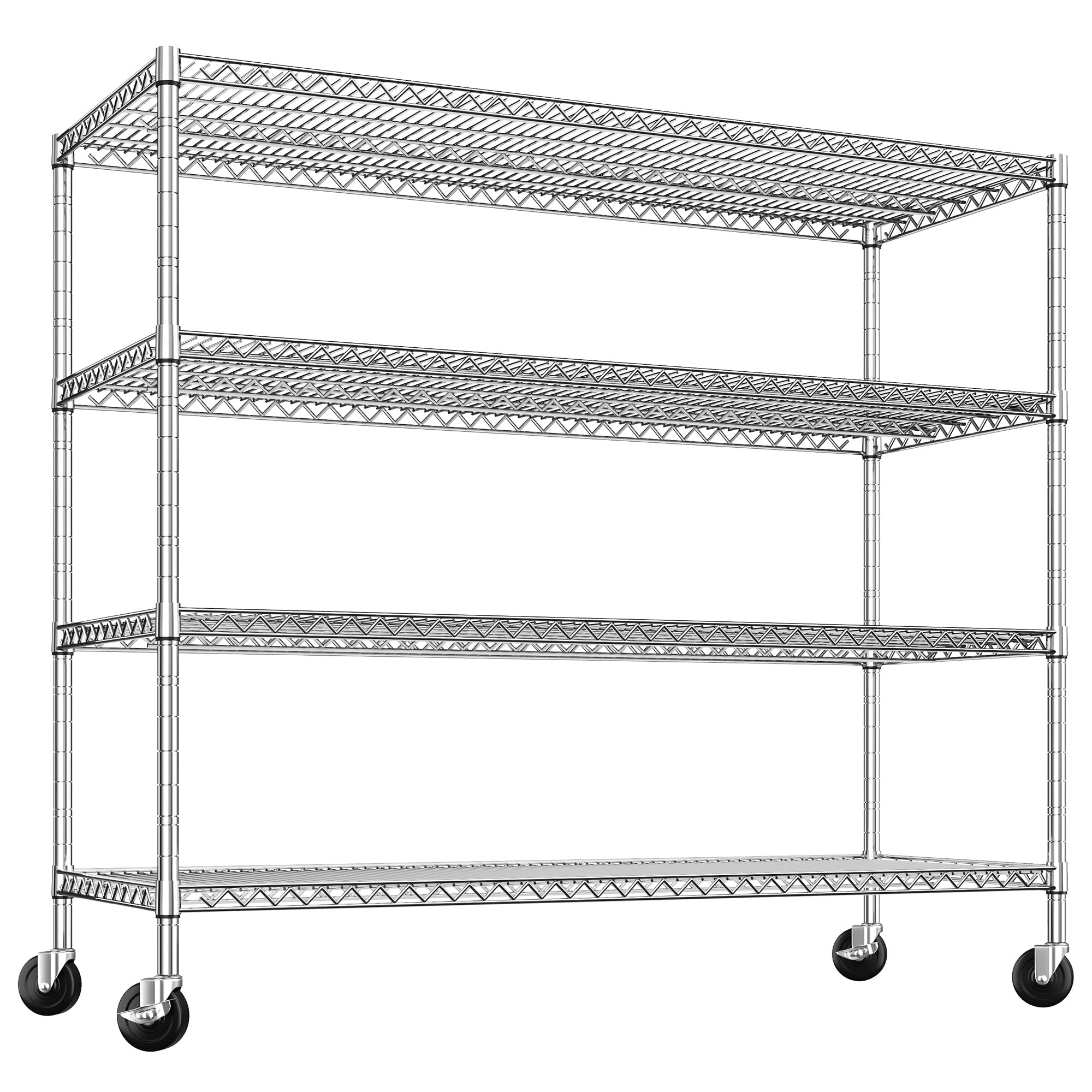 55.5''W Storage Shelves 2500LBS Wire Shelving Unit with Wheels Heavy Duty Metal Shelves for Storage Adjustable Garage Storage Rack Pantry Shelf Kitchen Shelving (4 Count)