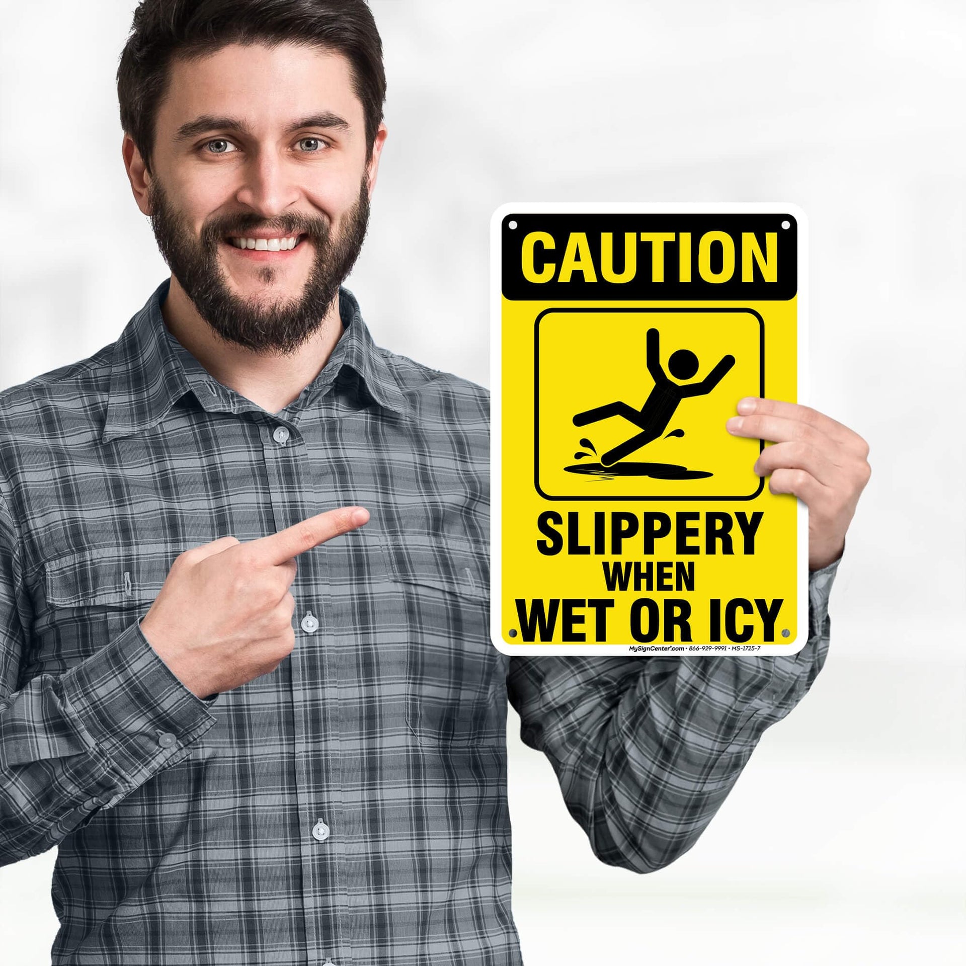 Caution Slippery When Wet Sign or ICY Sign