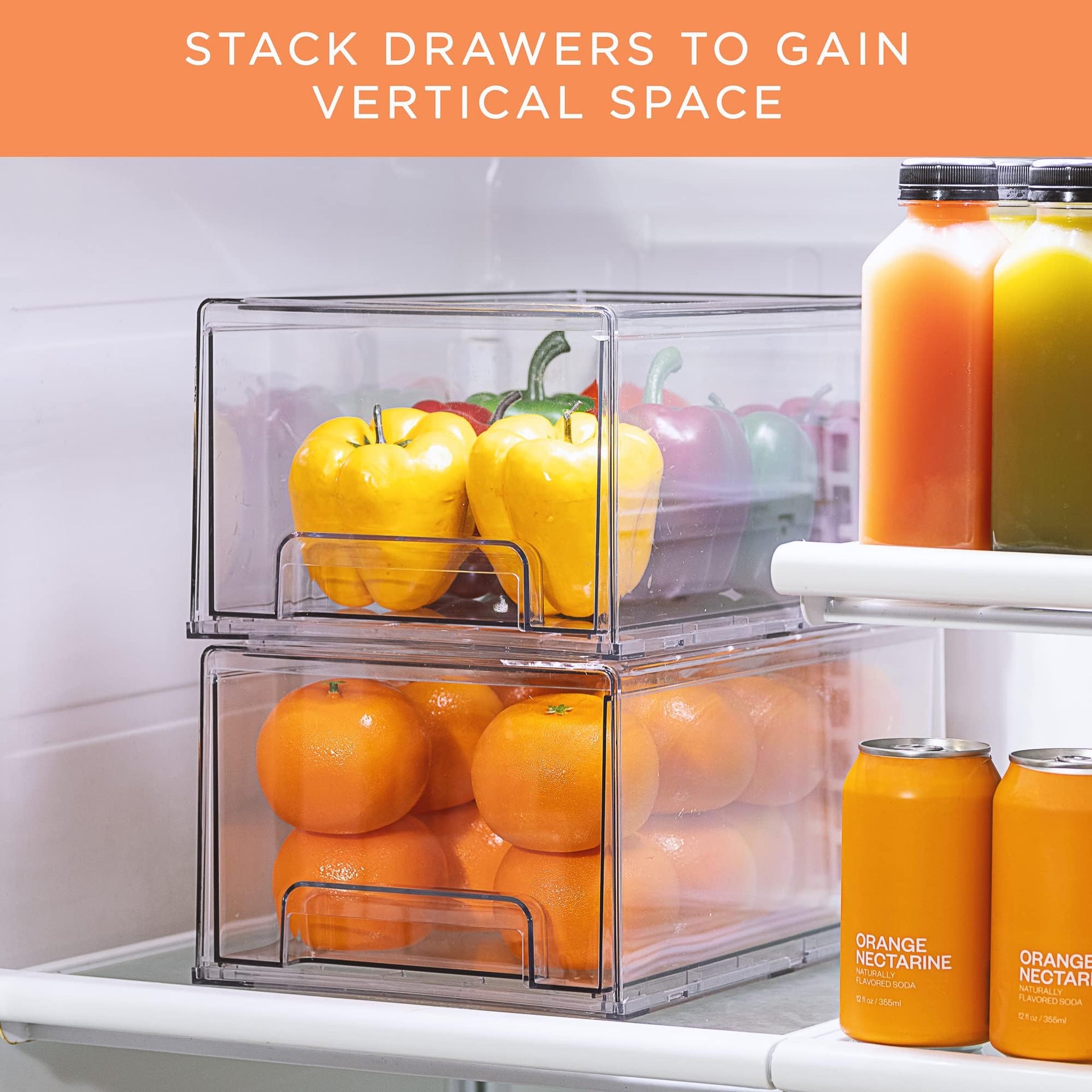Plastic Storage Bins Stackable Clear Pantry Organizer Box Bin for Organizing Kitchen Fridge (4 Count)