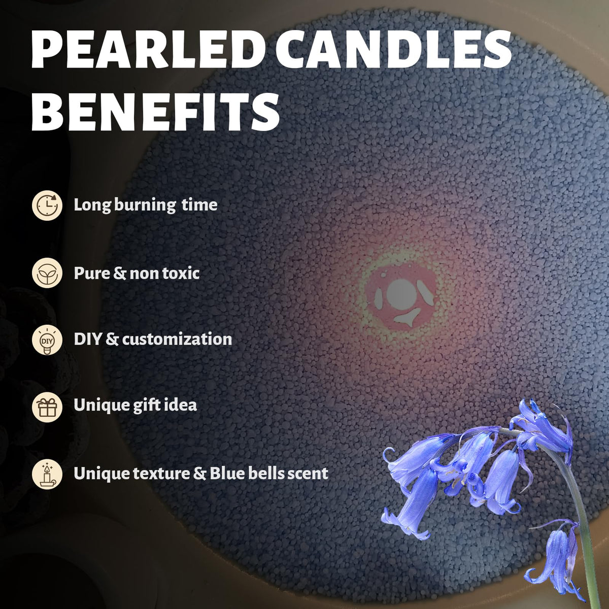 Bluebell Scented Light Blue Pearled Candle 18oz Luxury Sand Candle Granulated Wax (18 Ounce)