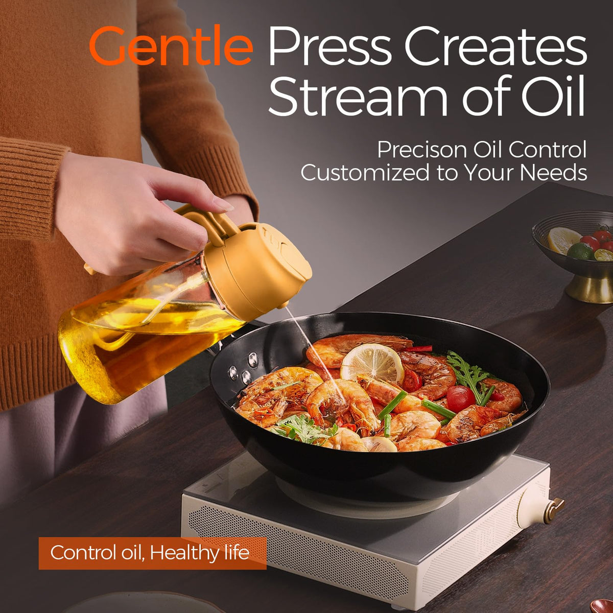 16 oz 2-in-1 Glass Olive Oil Sprayer for Cooking, Orange