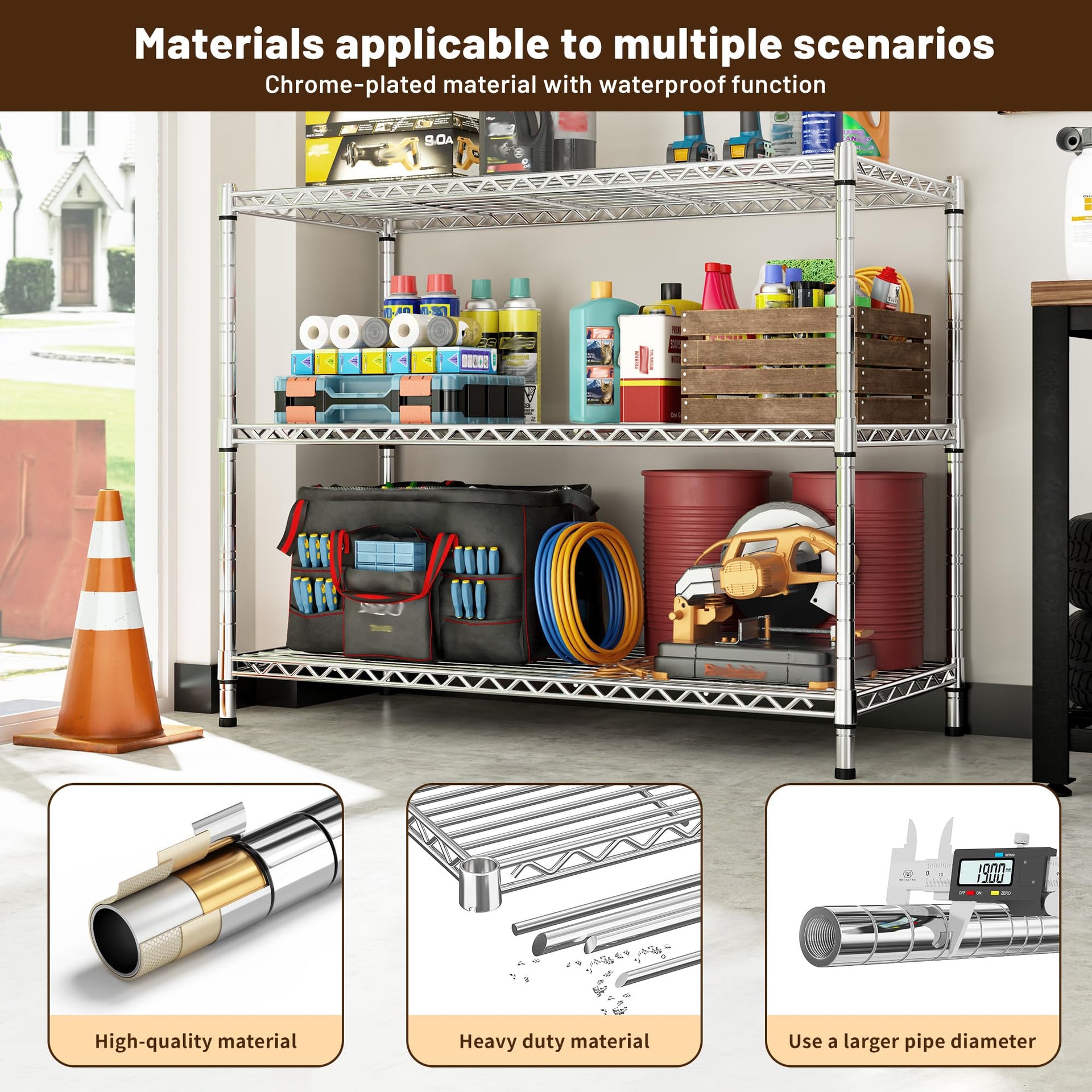Heavy Duty 3 Tier Metal Shelving Unit