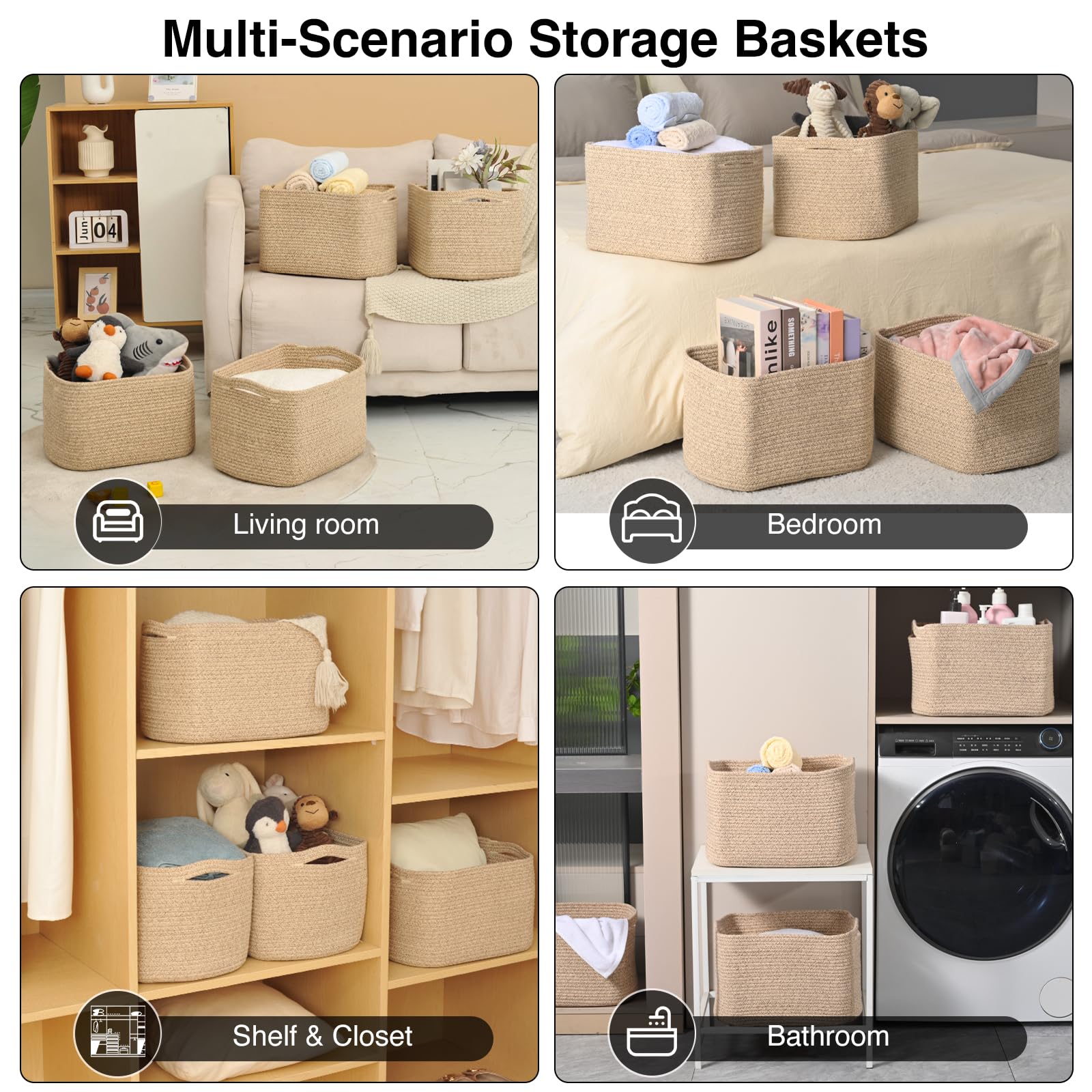 Storage Baskets for Organizing & Shelves (4 Count)
