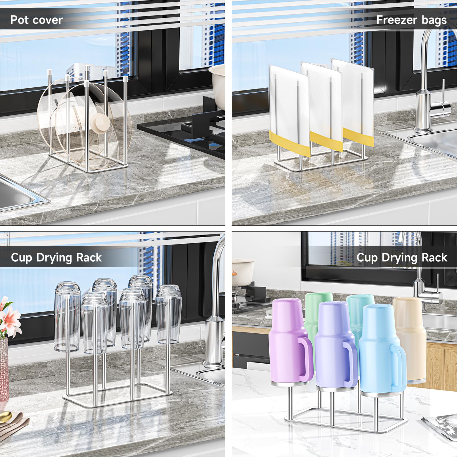 Water Bottle Drying Rack Reusable Bottle Rack Dryer Kitchen Stand Holder Metal Countertop Baby Bottle Drying Rack Water Cup Drying Rack for Plastic Bags