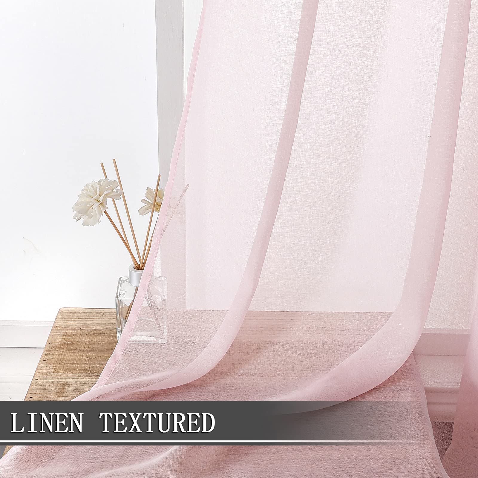 Short Sheer Curtain Linen Textured Living Room Curtains Sheer Light Filtering Rod Pocket Voile Curtain for Bedroom