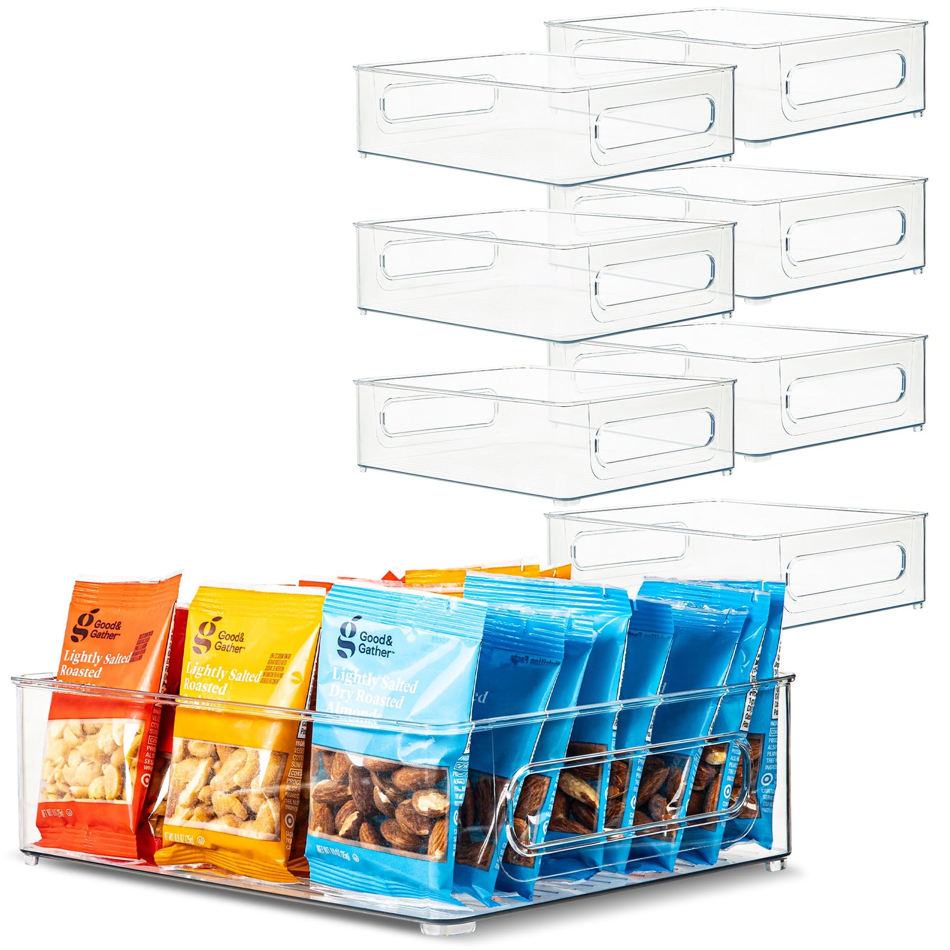 Plastic Food Storage 8 Pack Clear Container Bin with Handles for Organizing Kitchen (8 Count)