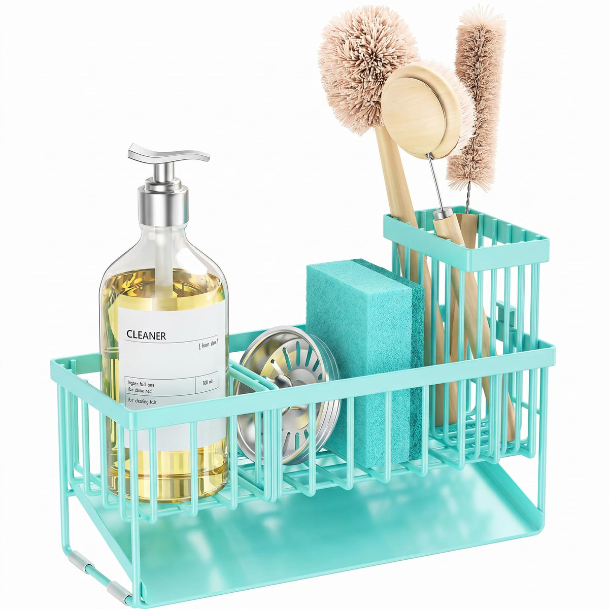 Kitchen Sink Caddy Organzier with High Brush Holder