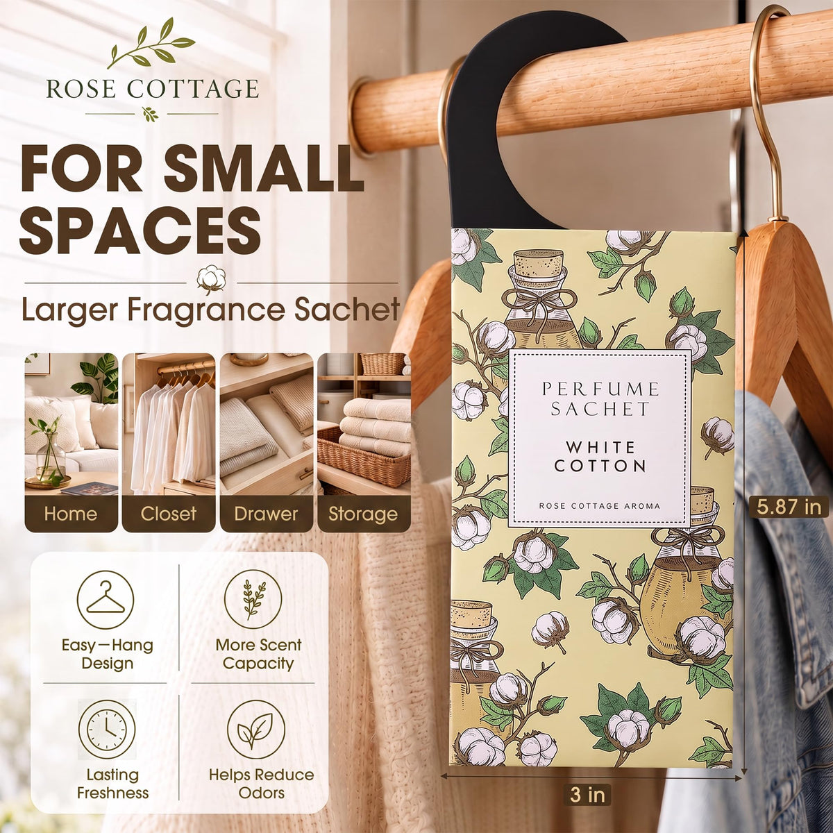 Large 12 Packs White Cotton Hanging Scented Sachets Long (12 Count)