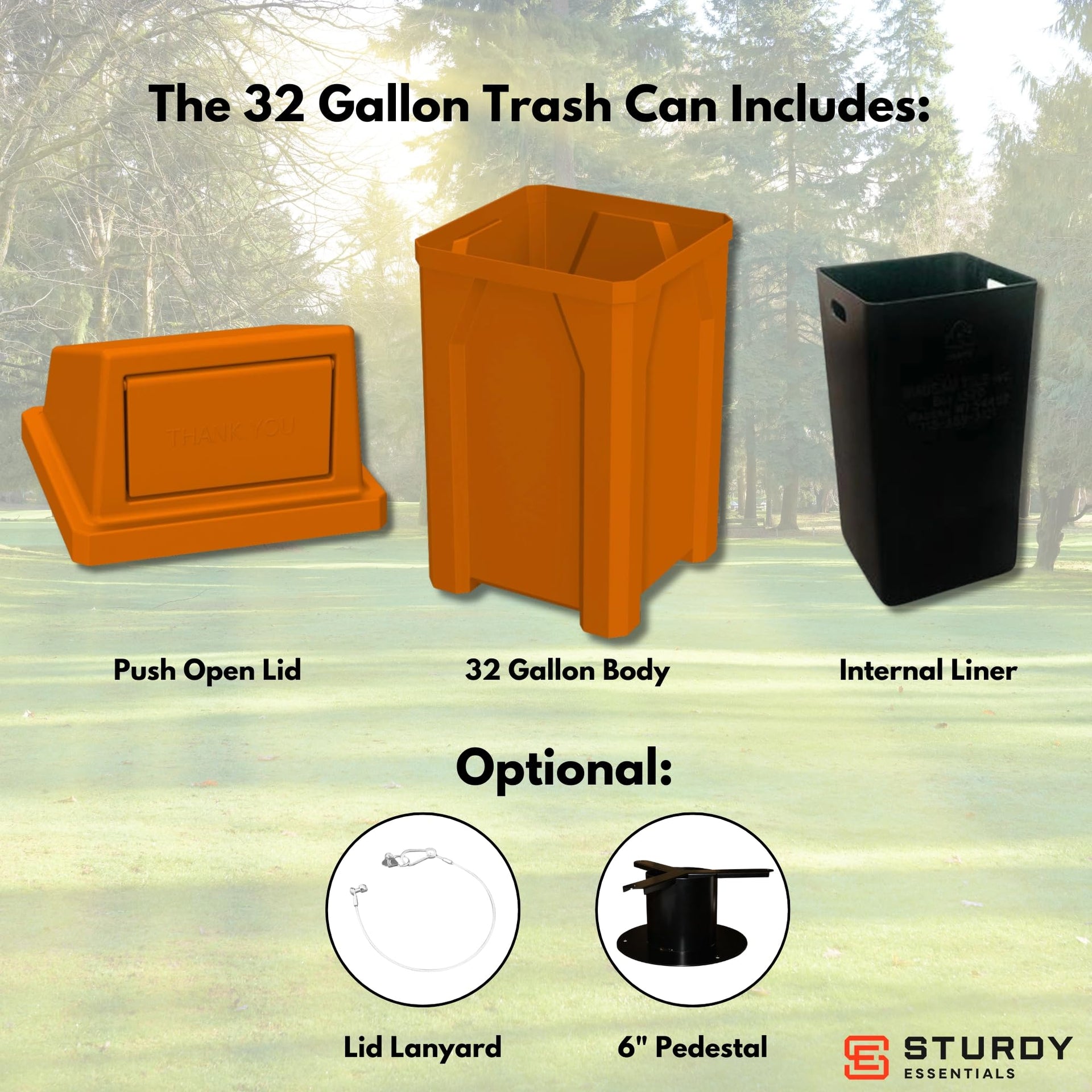Campus Collection 32 Gallon Plastic Commercial Garbage Can with Push Lid