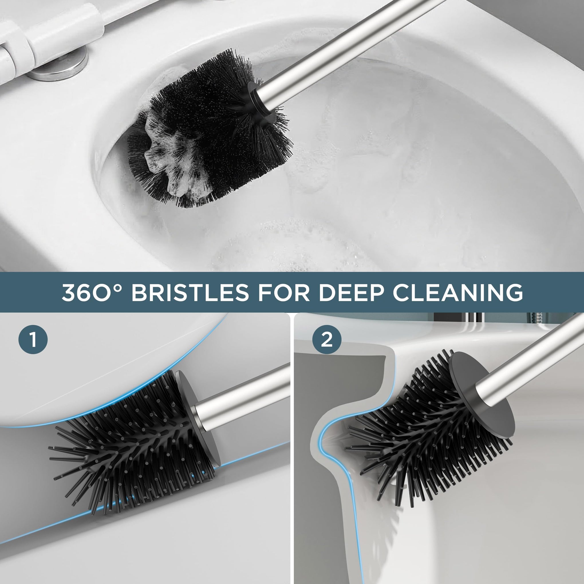 Stainless Steel Toilet Bowl Brush Scrubber and Holder Set Tall