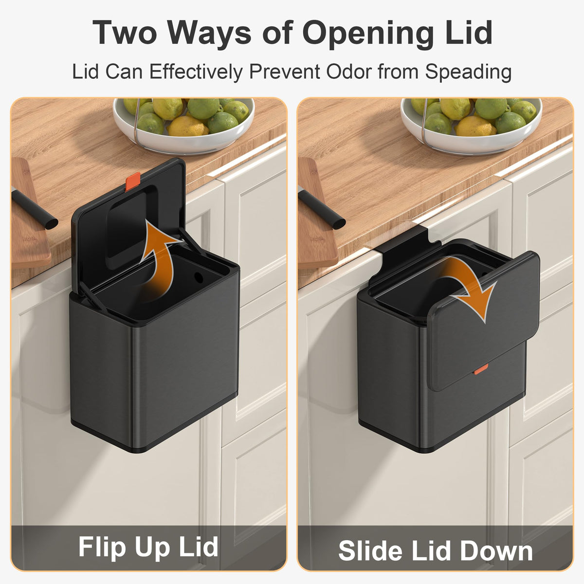 1.05 Gal Brushed Black Hanging Stainless Steel Compost Bin