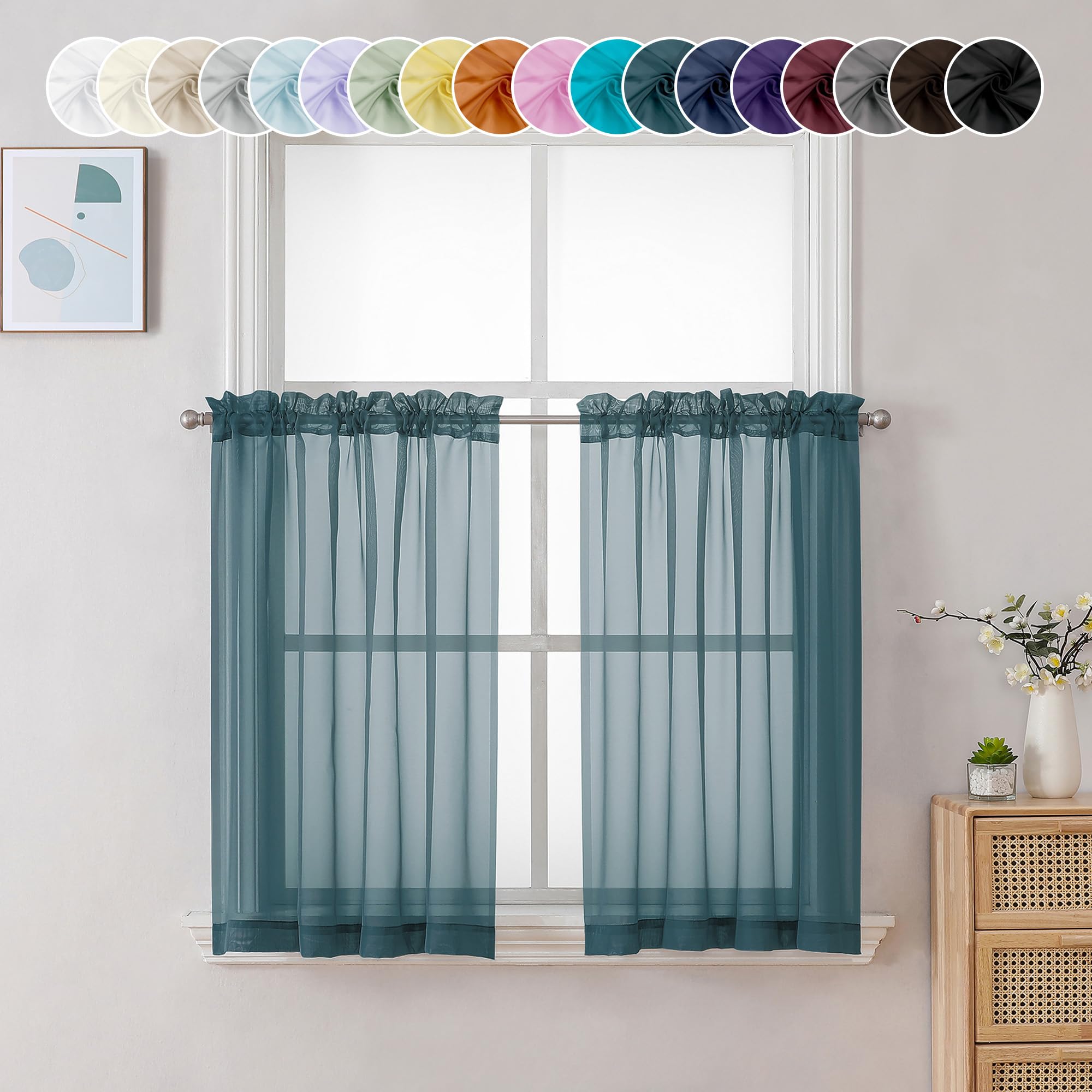 Sheer Stone Blue Tier Curtains 24 Inch Length (2 Count)
