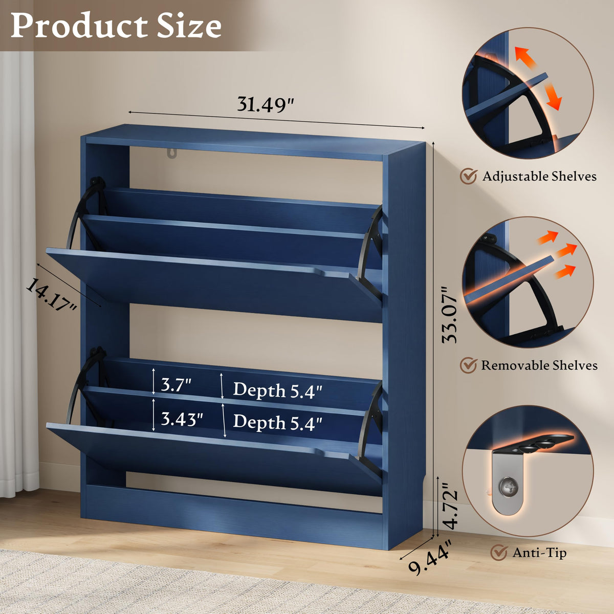 Shoe Cabinet with 2 Flip Drawers