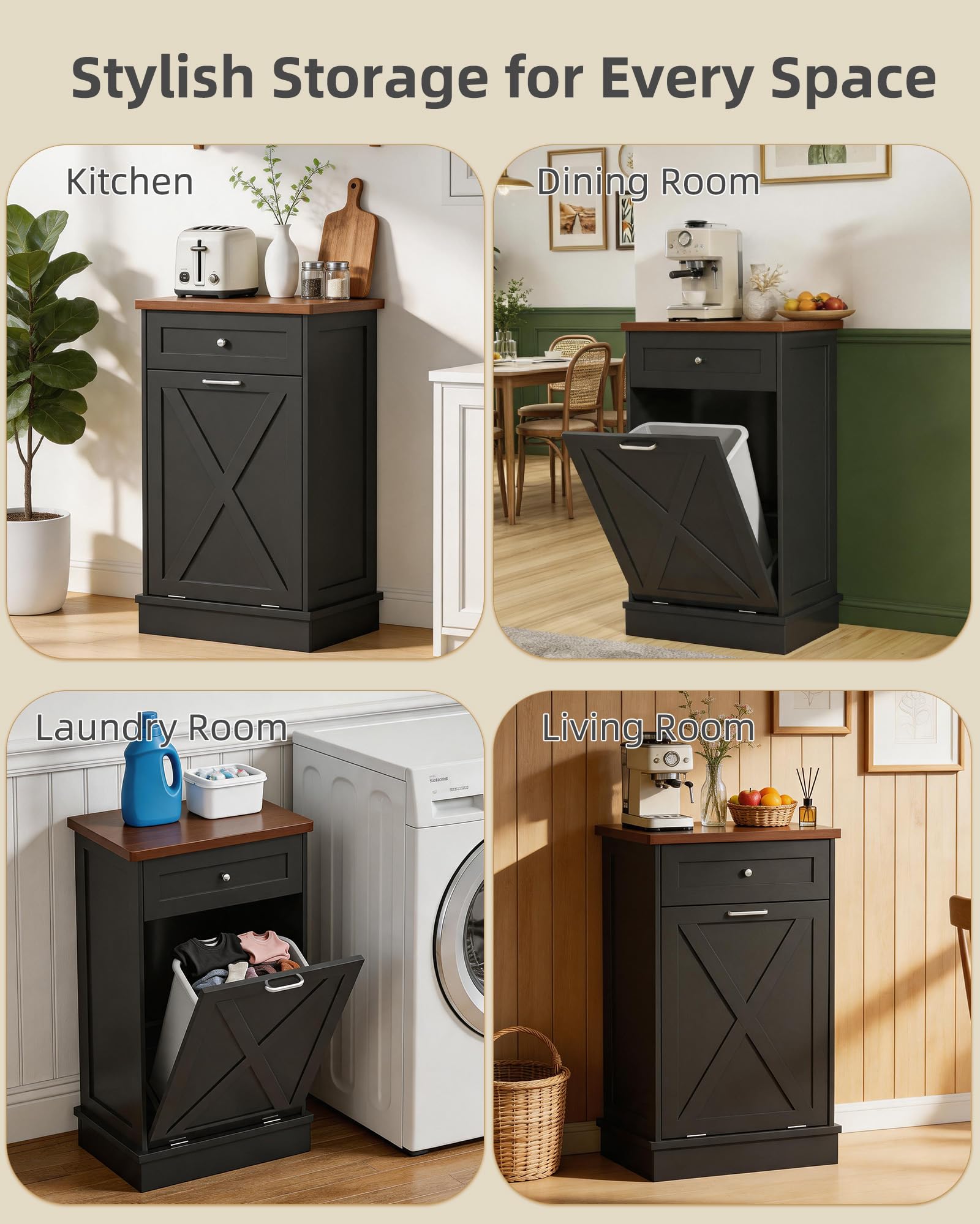 10 Gallon Tilt Out Trash Cabinet with Hideaway Drawer