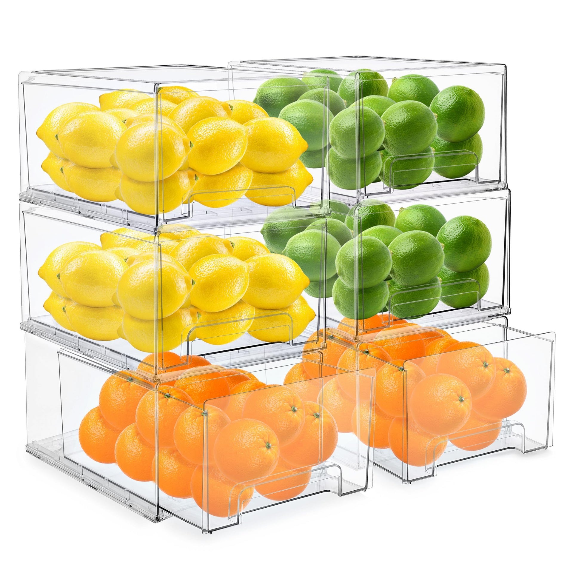 Plastic Storage Bins Stackable Clear Pantry Organizer Box Bin for Organizing Kitchen Fridge (6 Count)