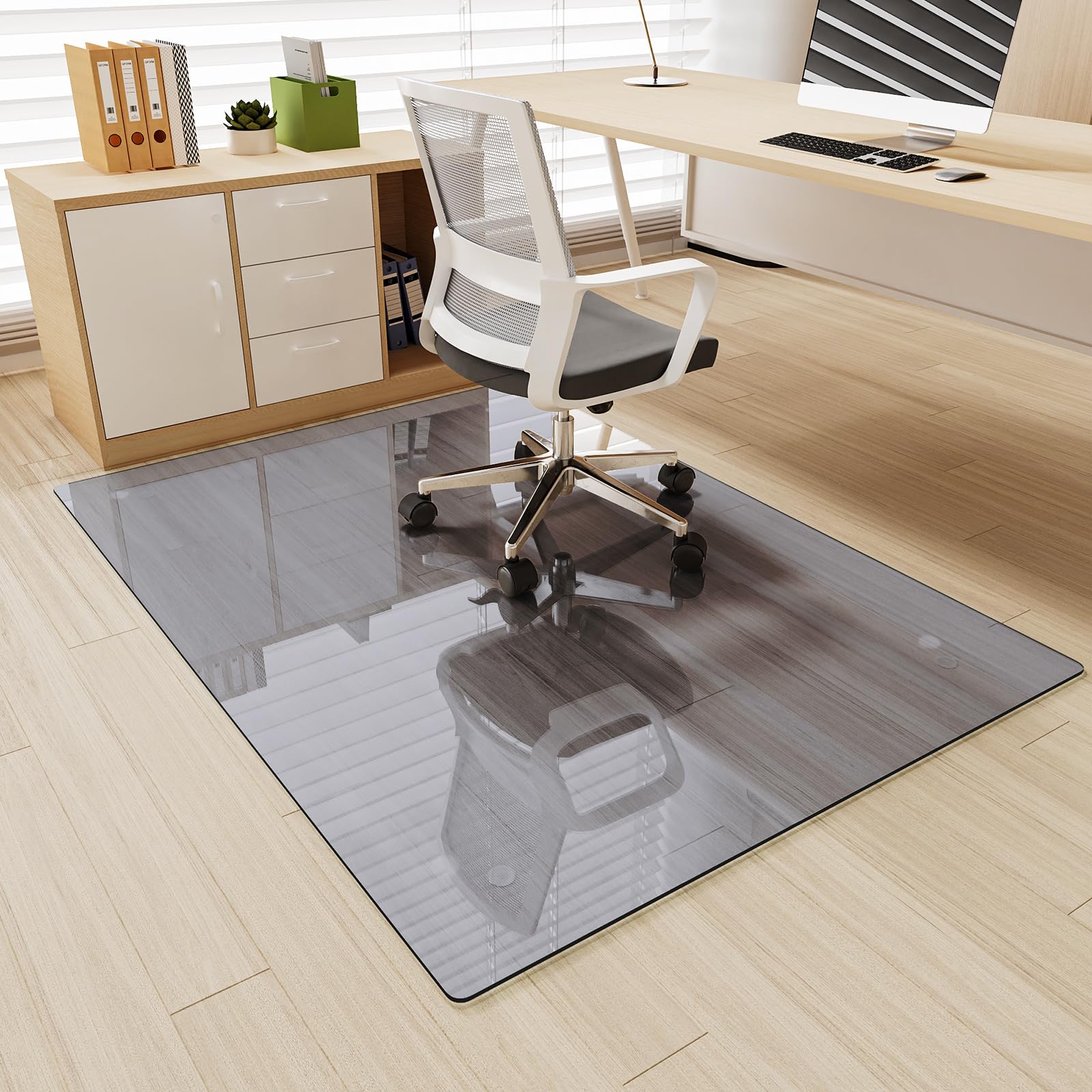 Tempered Glass] 36" x 55" Glass Office Chair Mat for Carpet