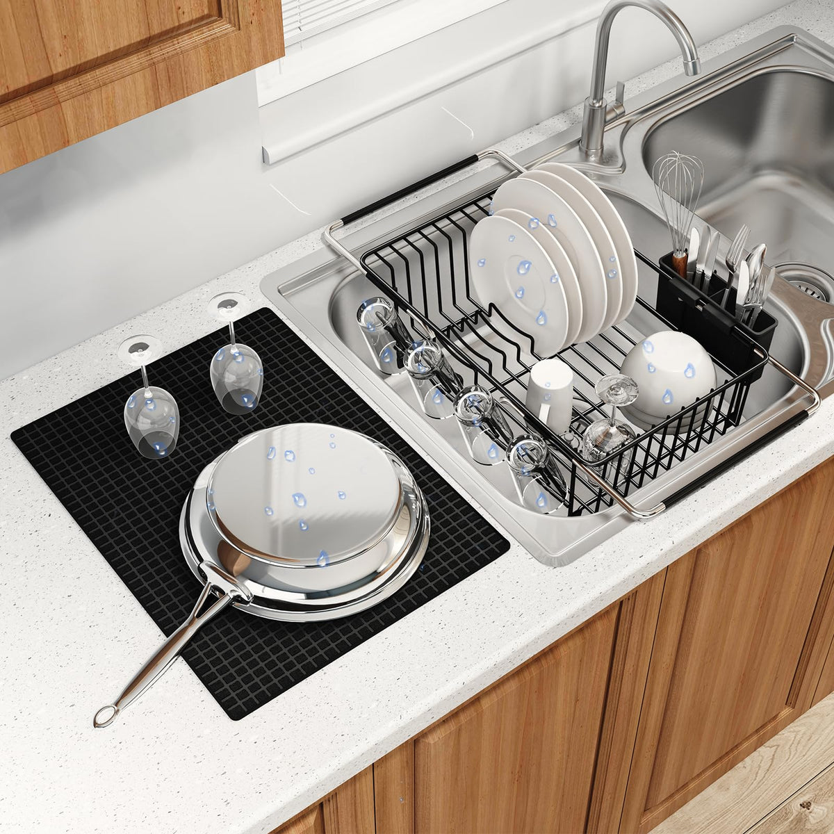 Dish Drying Rack Over The Sink with Utensil Holder