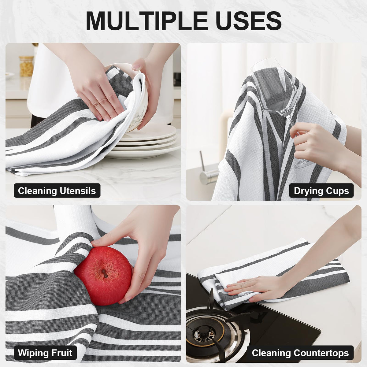 Premium Cotton Stripe Kitchen Towels 12 Pack (12 Count)
