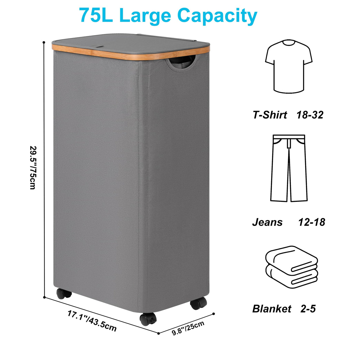 Slim Laundry Basket with Wheels