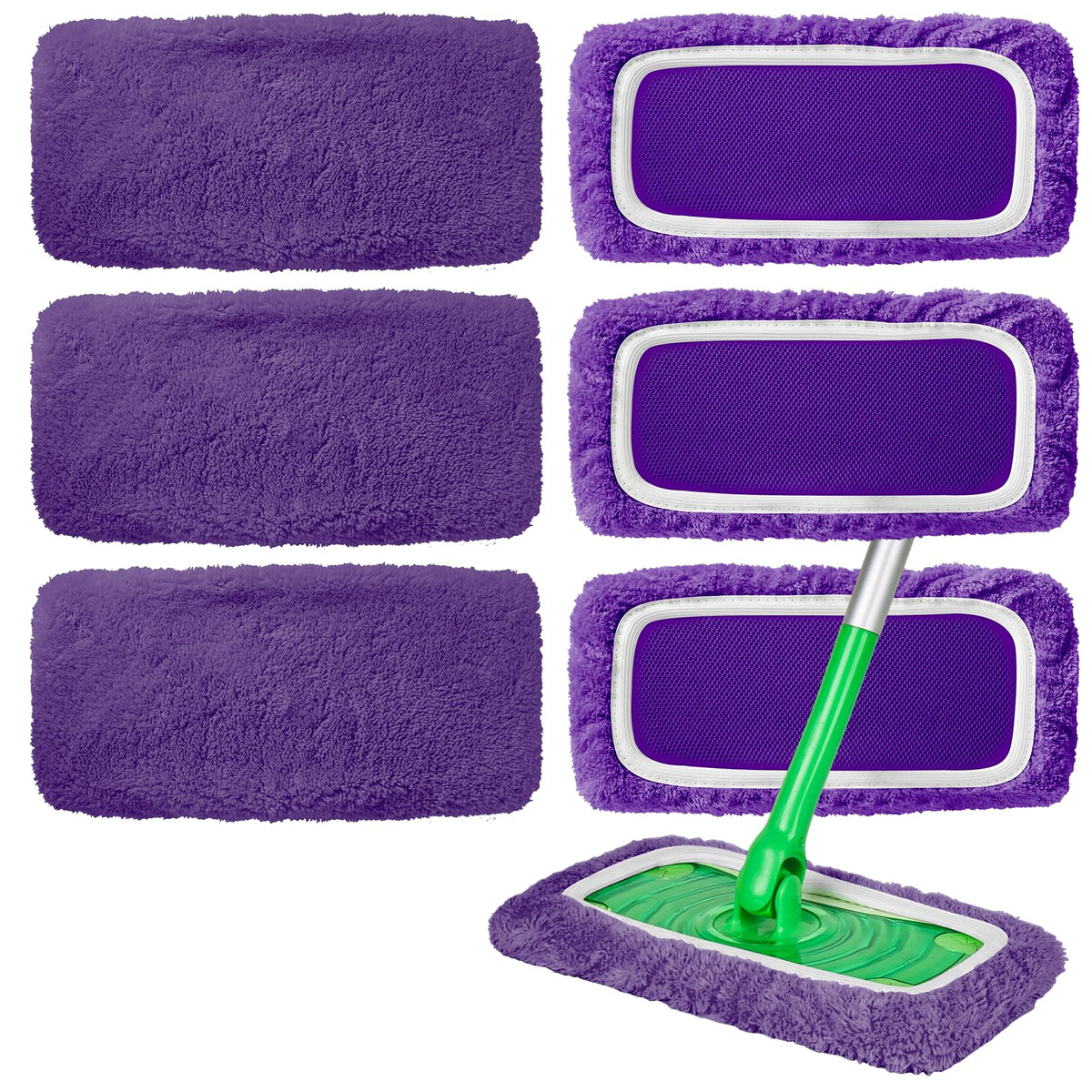6 Pack Reusable Microfiber Mop Pads Compatible with Swiffer Sweeper Mop (6 Count)