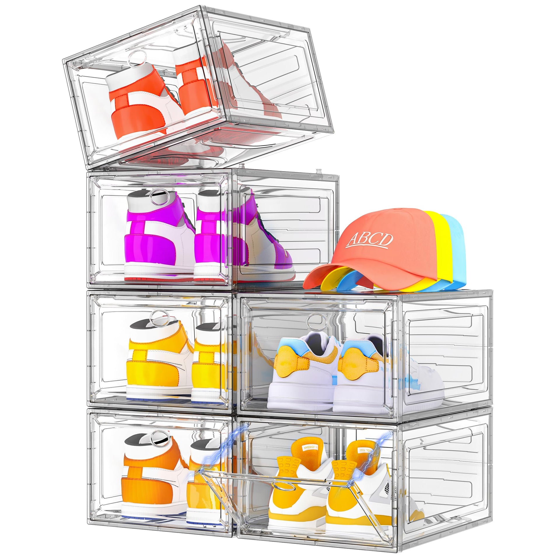 Sturdy Clear Shoe Organizer with Magnetic Door (6 Count)