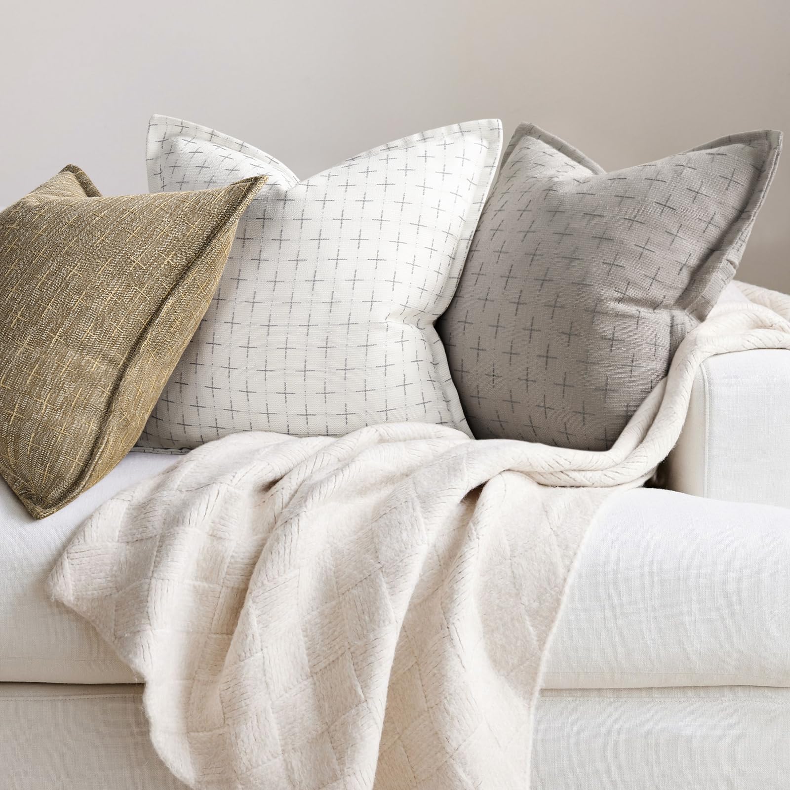 Pillow Covers 26x26 Set of 2 Soft Polyester Textured Pillow Covers with Stylish Flange Edge Cozy Farmhouse Throw Pillows for Couch Bed Sofa Living Room (2 Count)