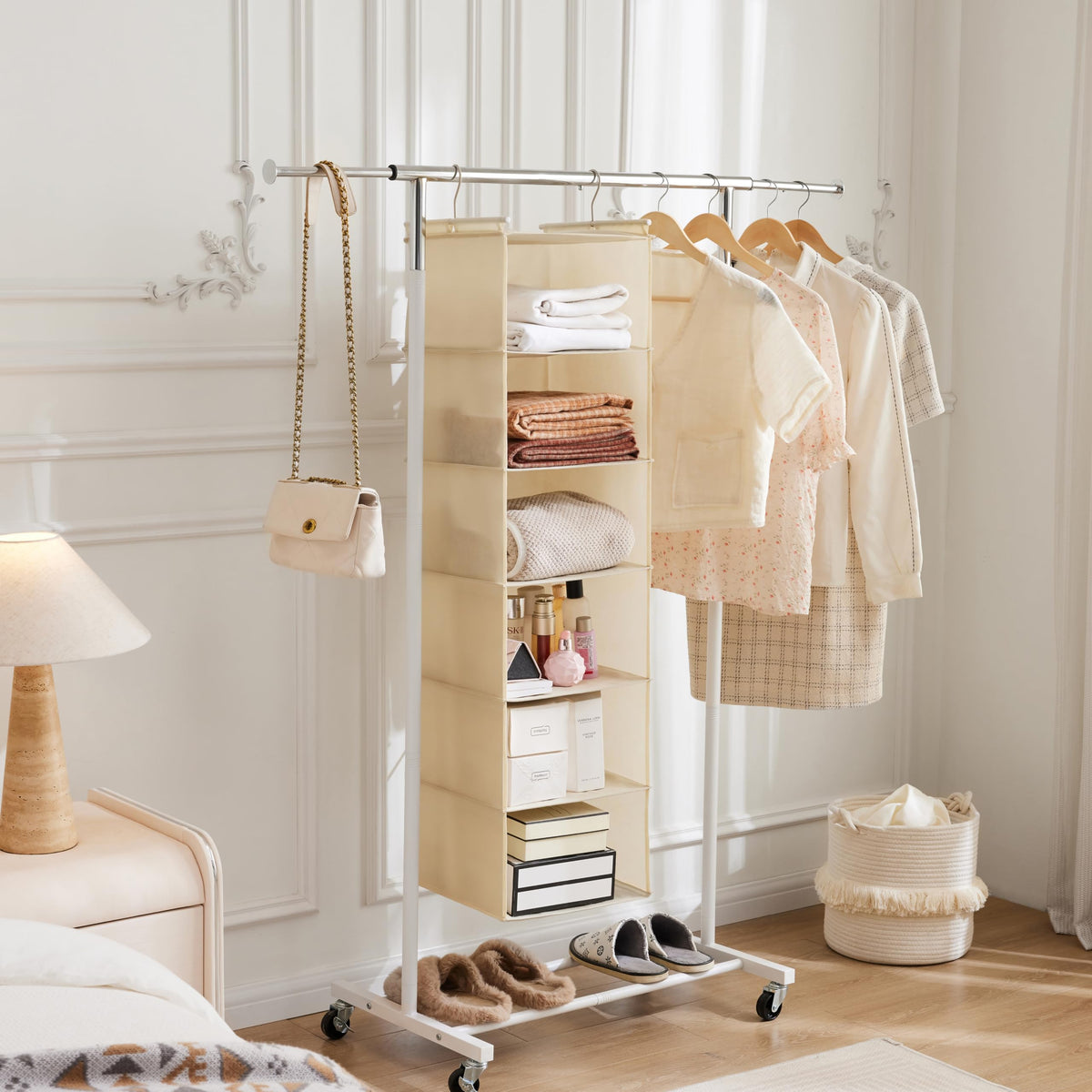 6 Tier Shelf Hanging Closet Organizer with 2 Hooks