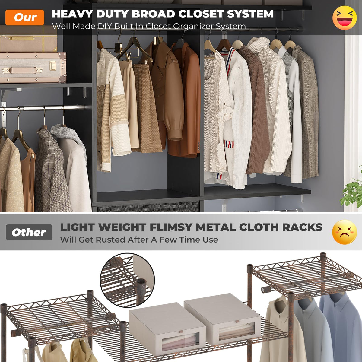 5FT Small Closet System with 3 Fabric Drawers