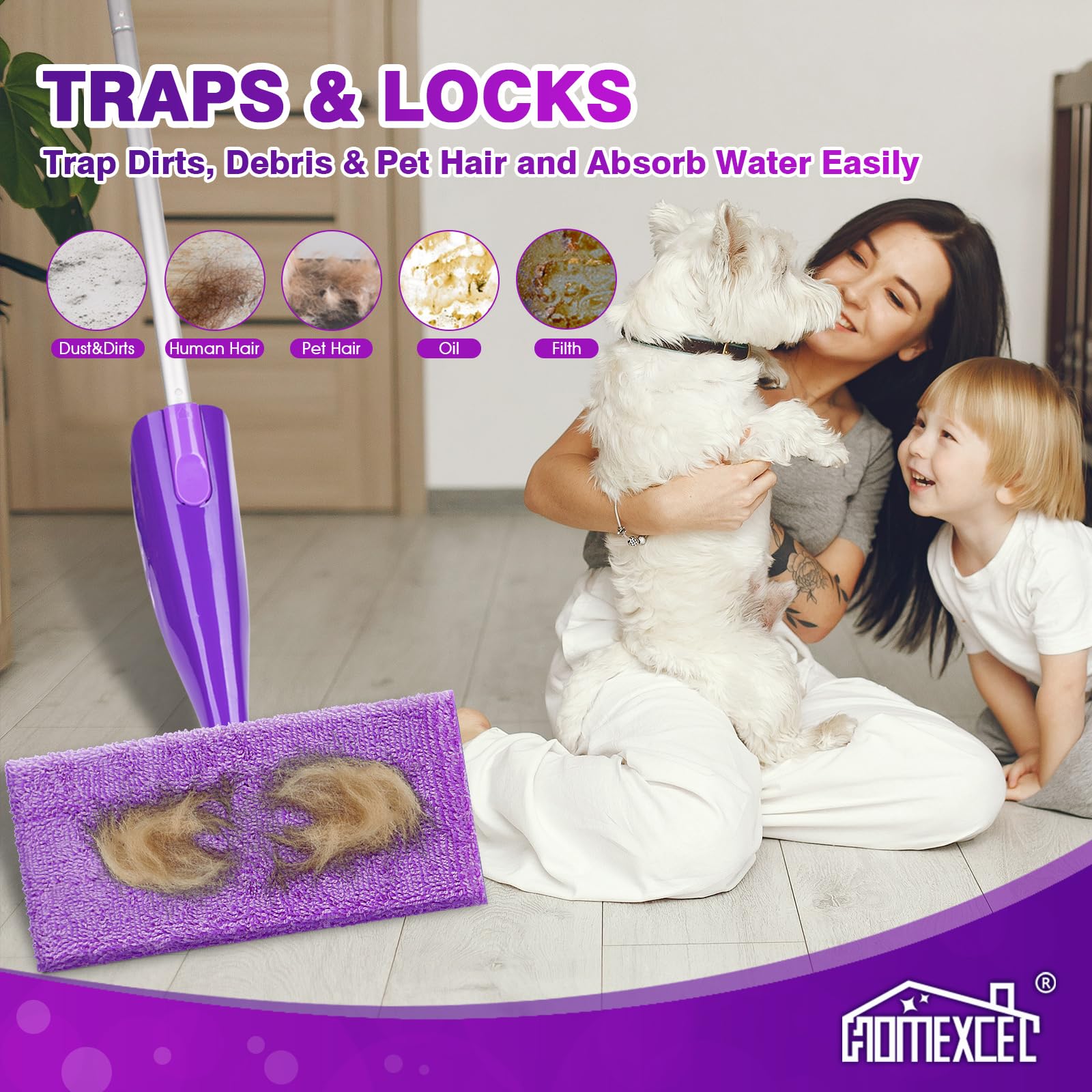 Microfiber Pads Refills for Swiffer Wet Jet 15"x5.5" 8 PK Reusable (8 Count)
