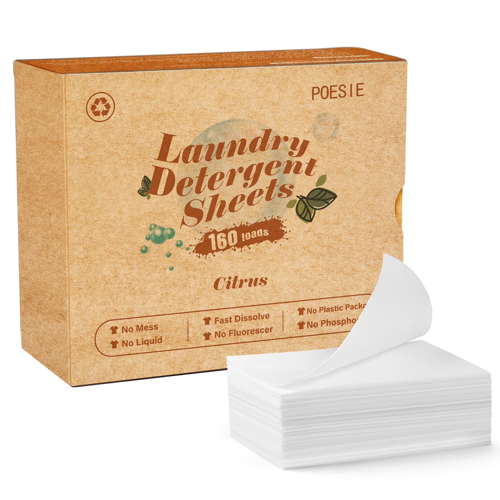 Laundry Detergent Sheets Citrus Scent 160 Sheets 80 Large Loads Laundry Strips No Plastic Jug Liquidless Travel Portable HE for Camping Dorm Life Clean (160 Count)