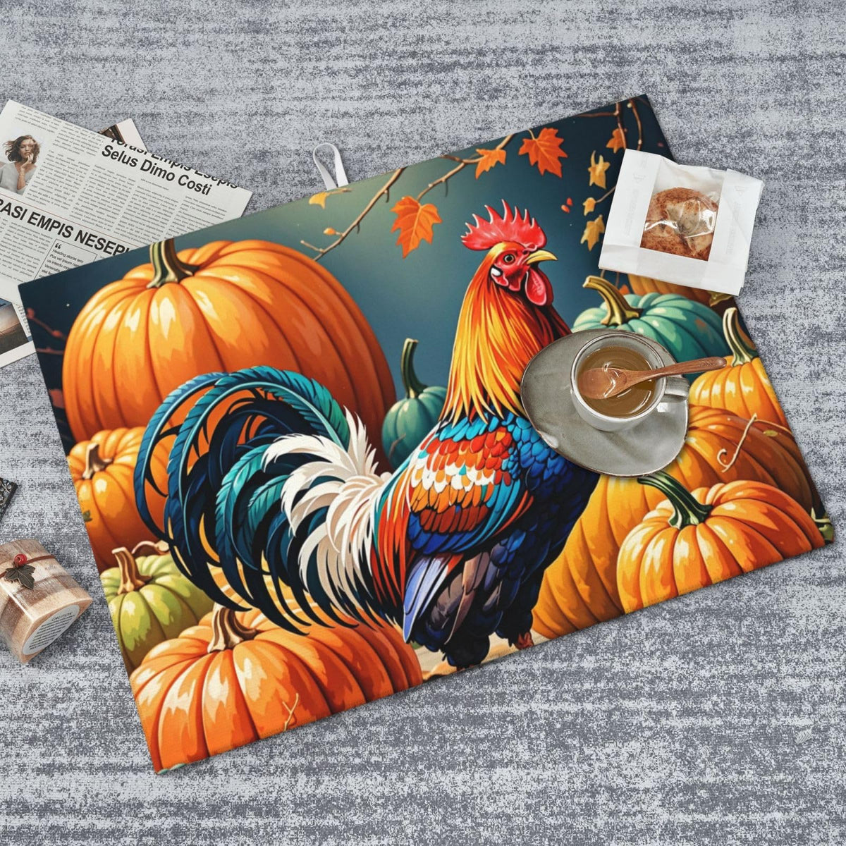 Rooster Pumpkin Dish Drying Mat Highly Absorbent Double