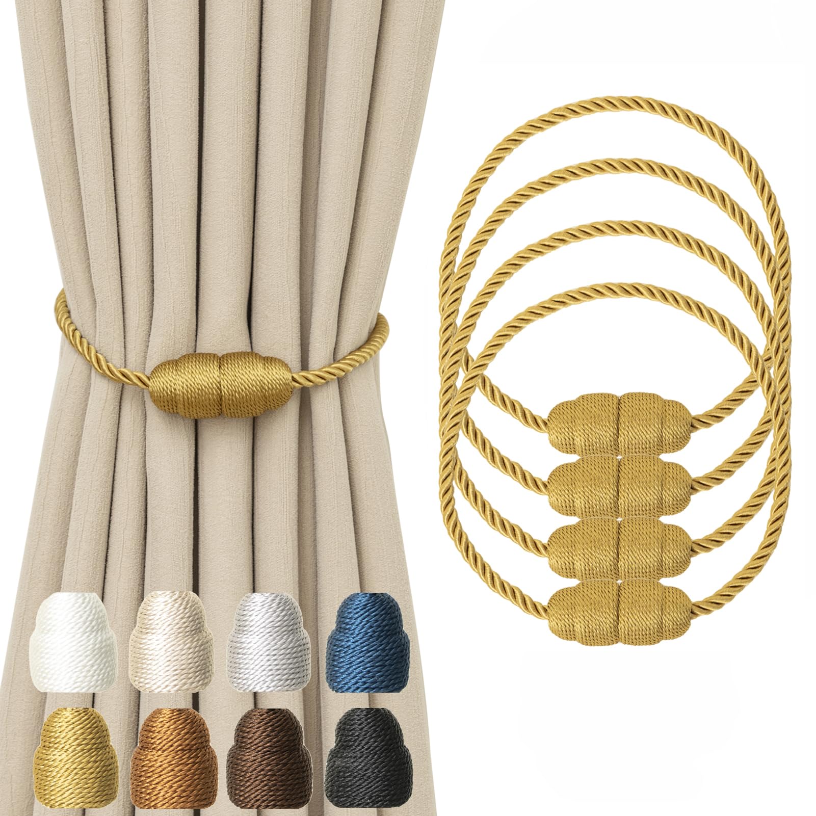 Magnetic Curtain Tiebacks Rope Curtain Tie Backs for Curtains 4 Pack Curtain Holders for Drapes Decorative Window Curtain Holdbacks