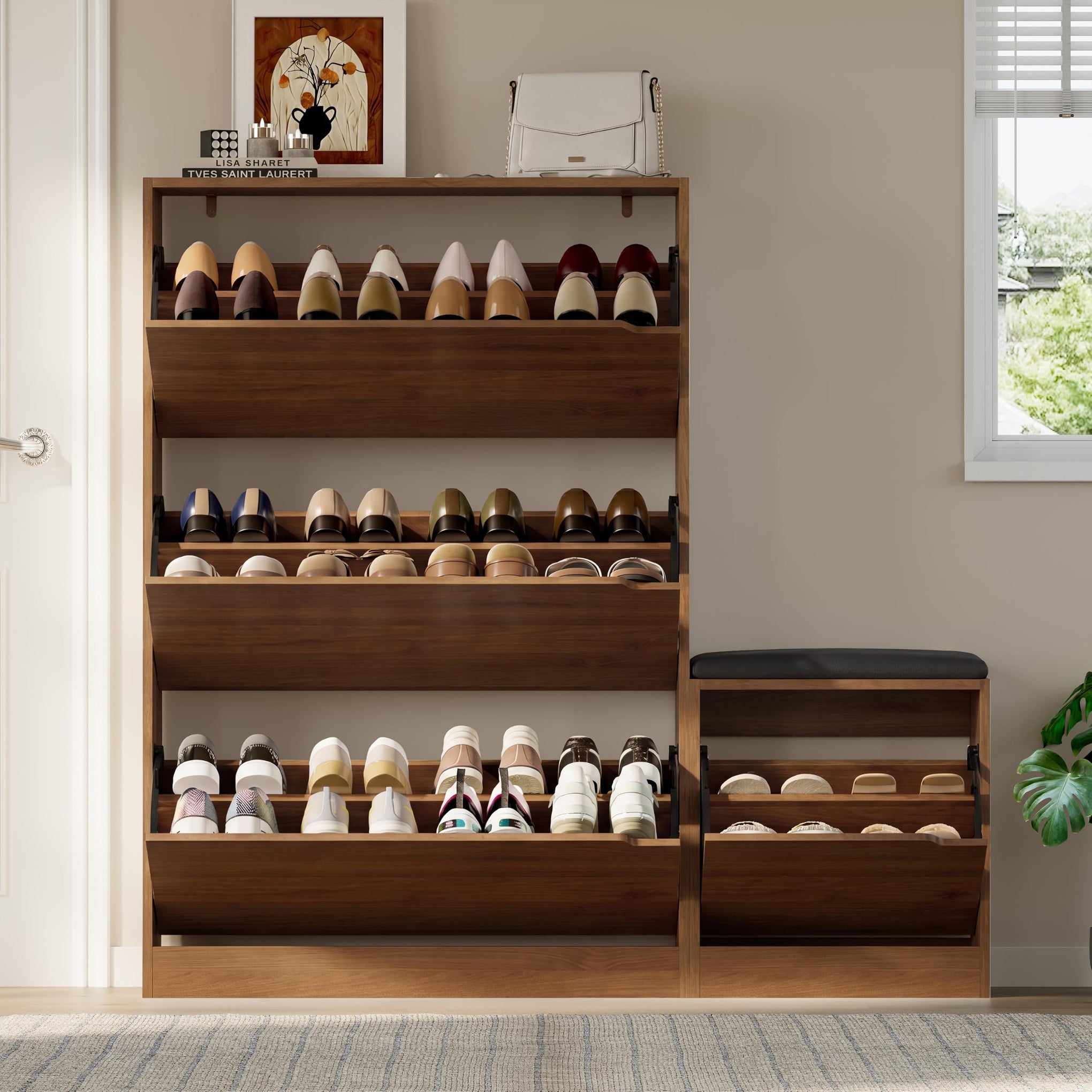 Shoe Cabinet with Bench and 3 Flip Drawers