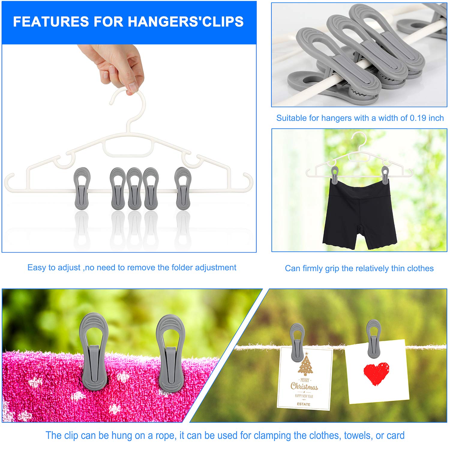 24pc Grey Plastic Hanger Clips (24 Count)